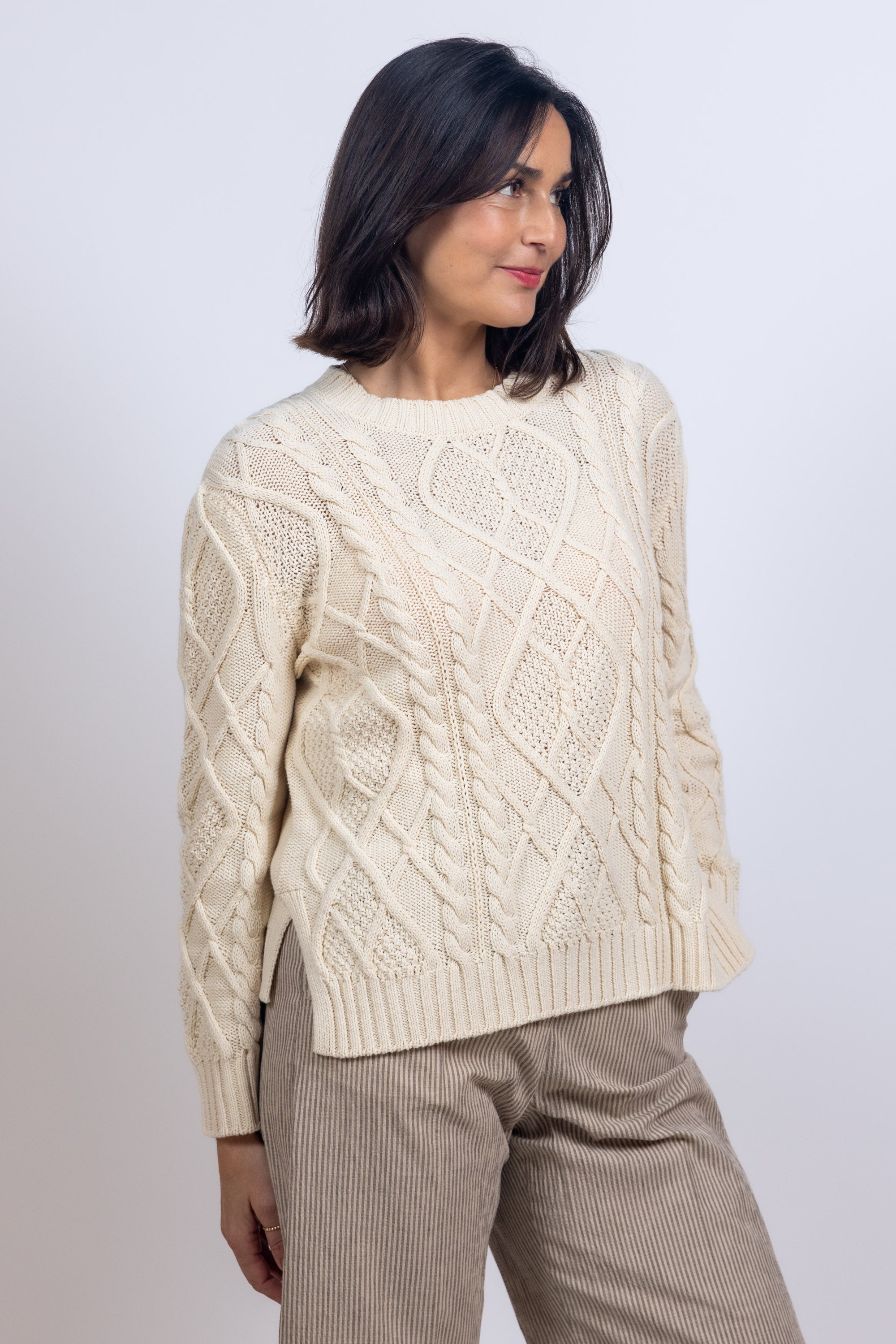 Trui met kabelpatroon - Ecru