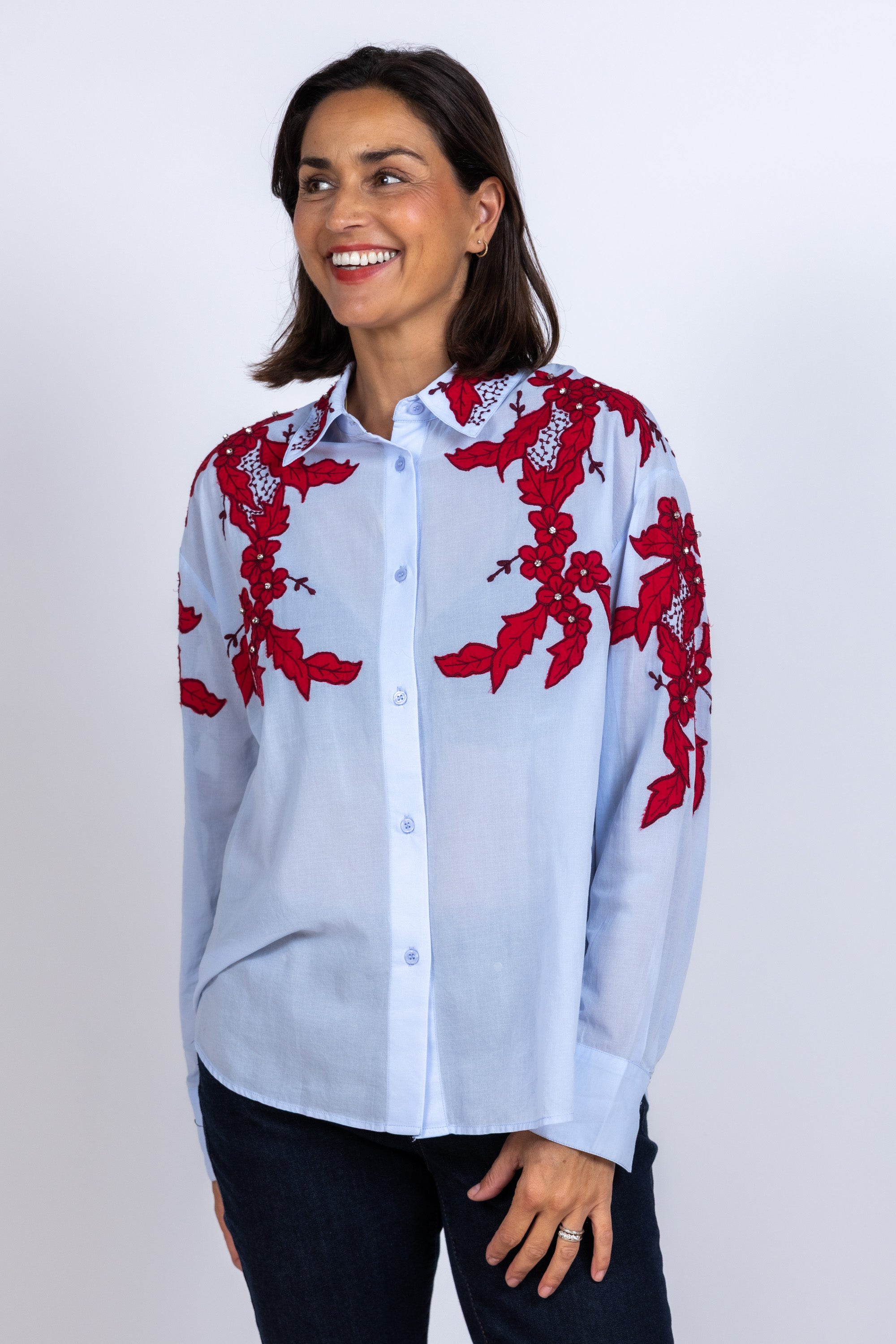 Blouse met borduursels - Bleu