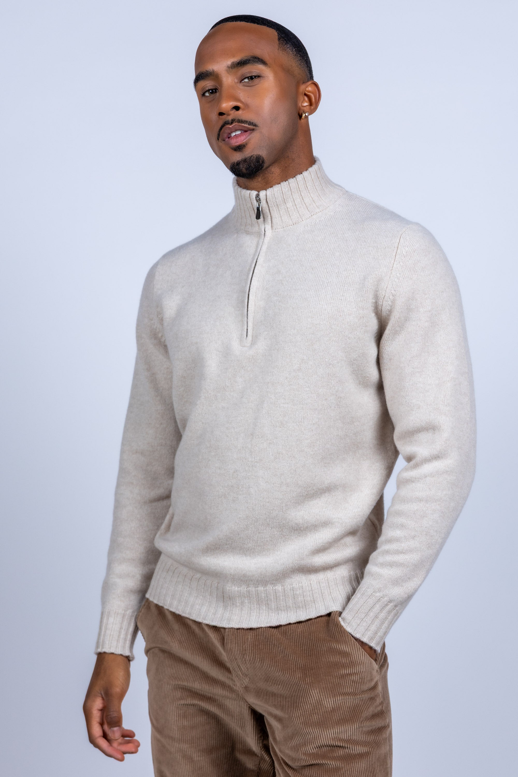 Trui met halve rits - Beige