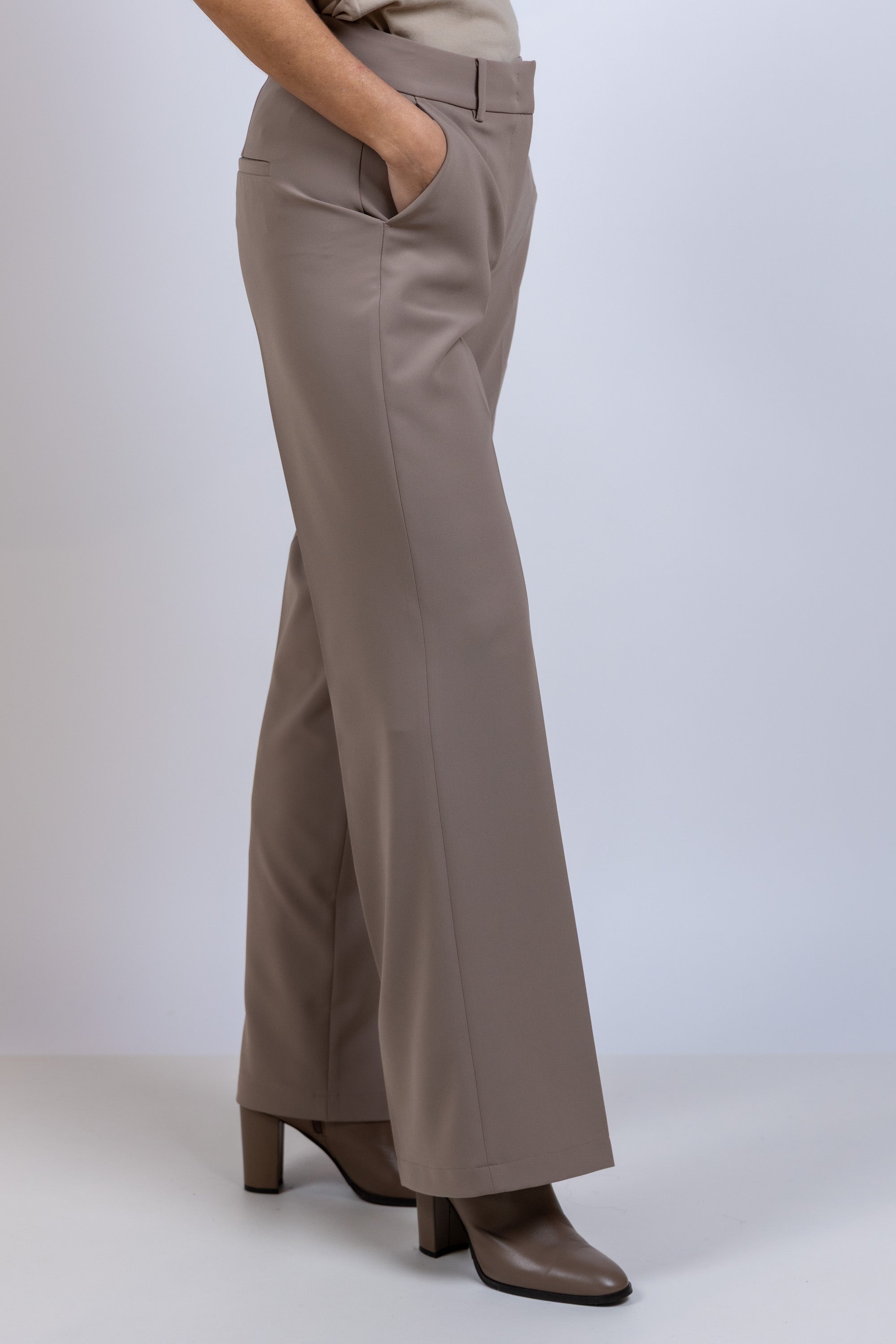 Broek met wijde pijpen - Taupe