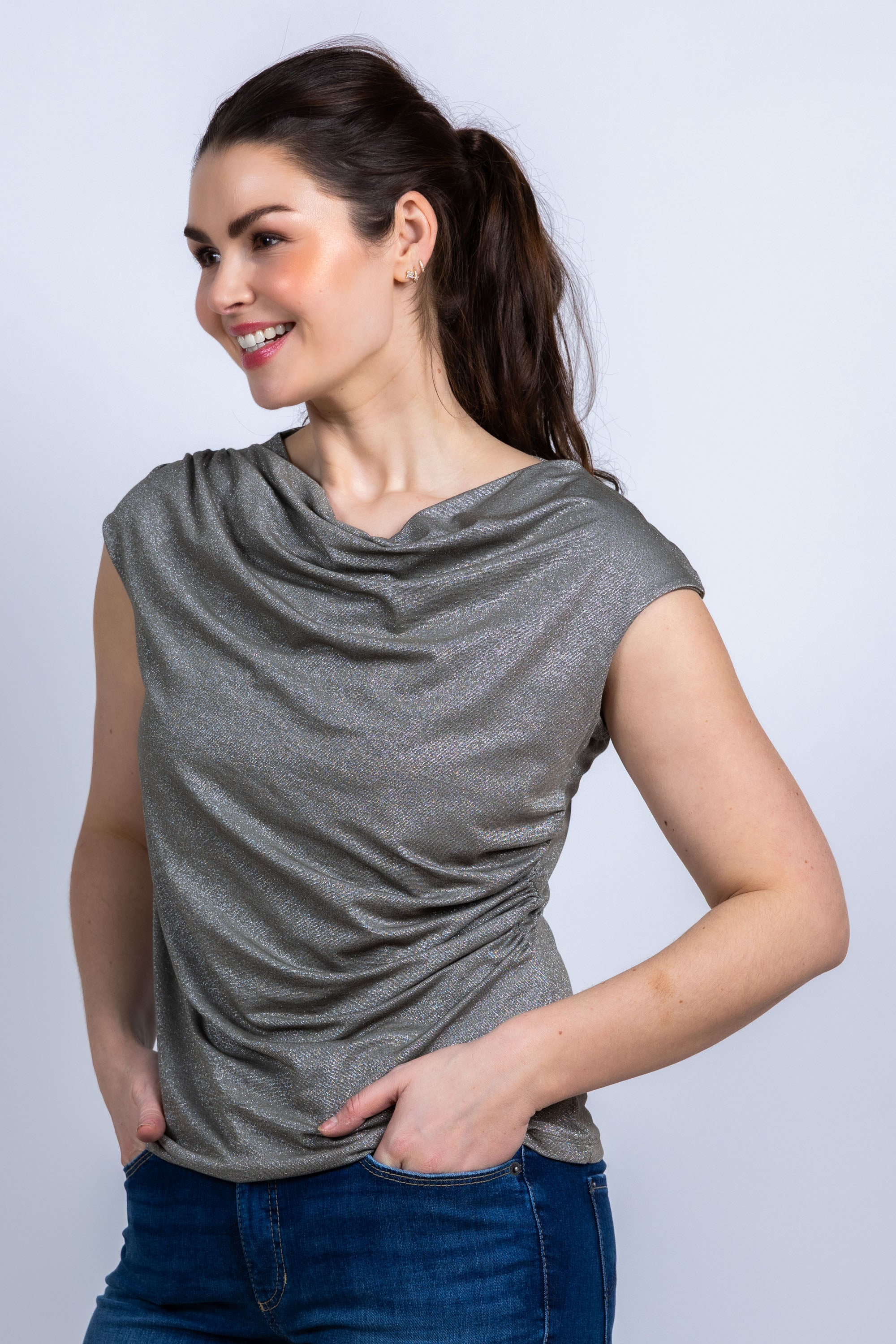 Top met plooien - Khaki