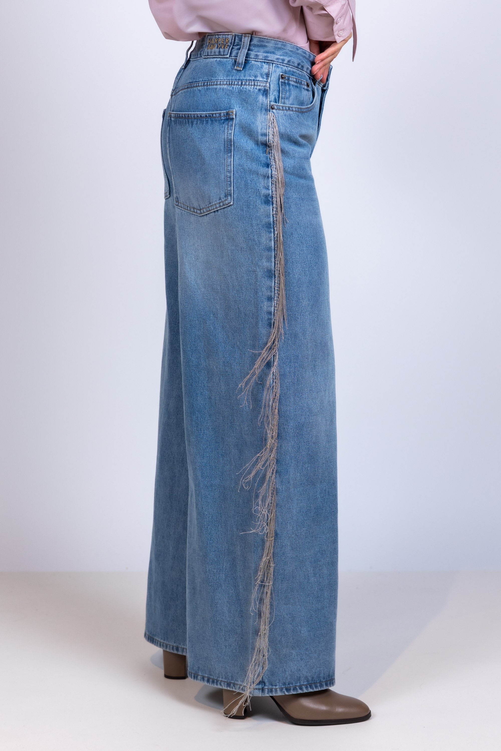 Wijde jeans met franjes - Licht jeans