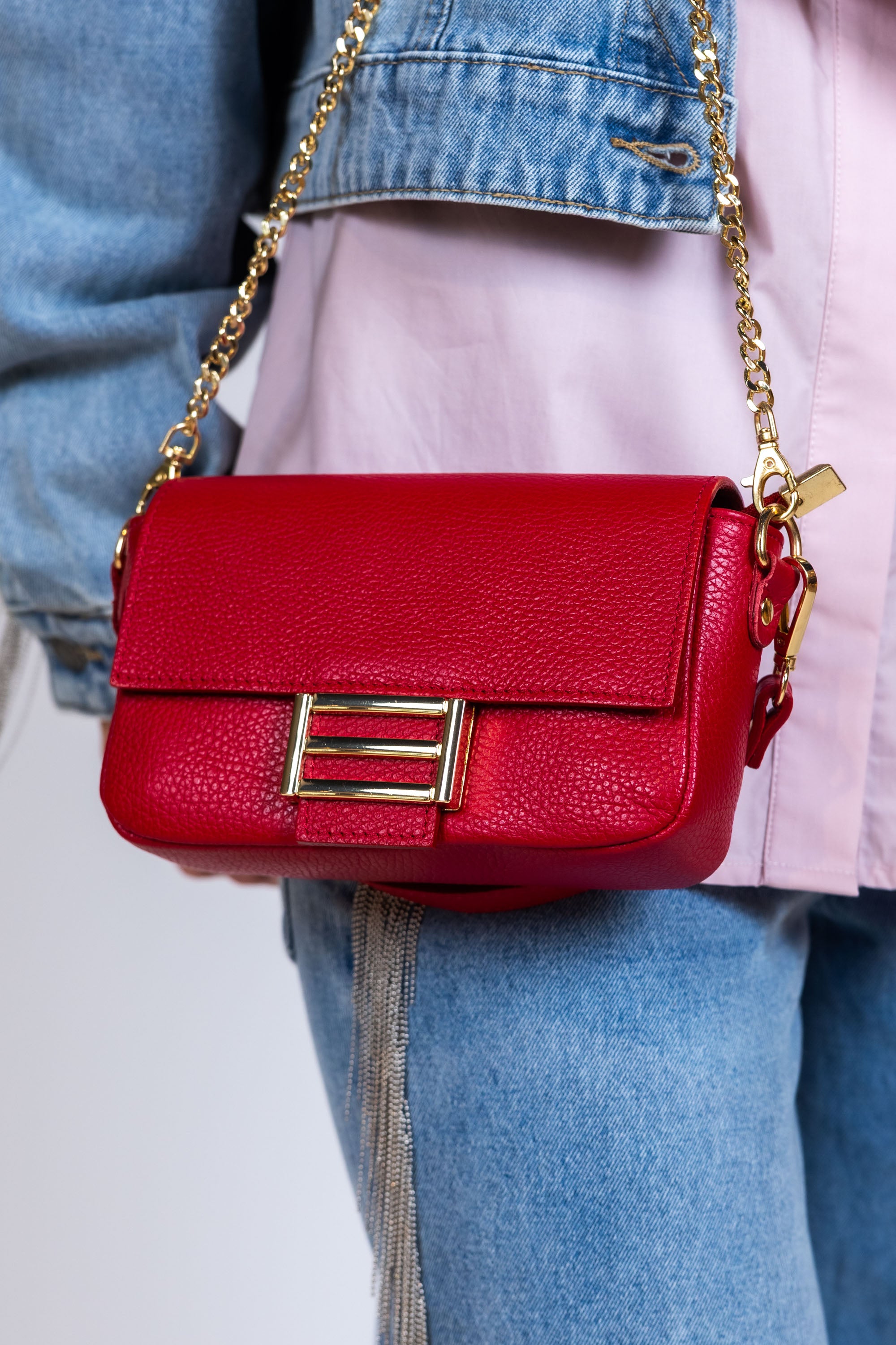 Crossbody tas met gesp - Rood