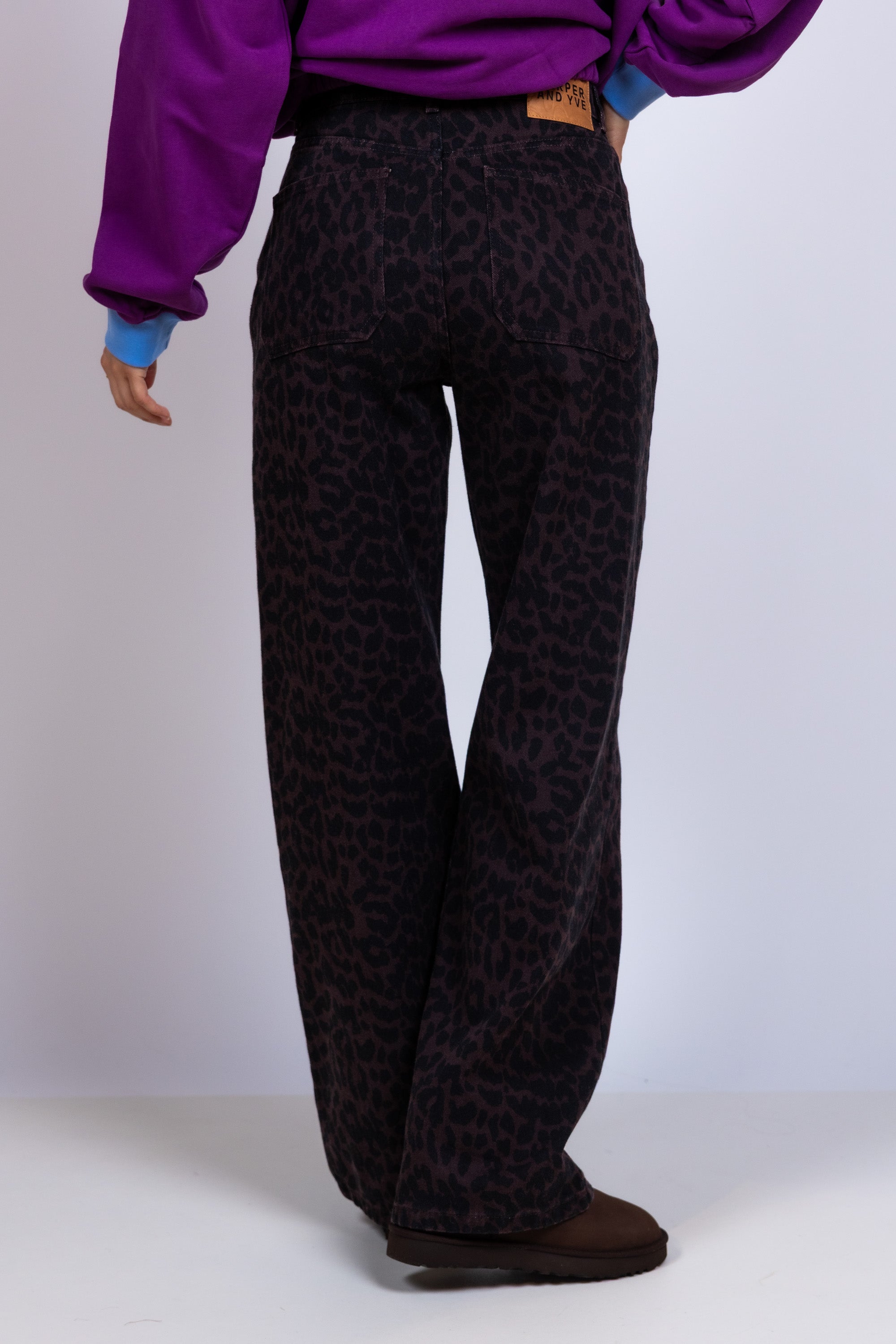 Wijde broek met print - Bruin