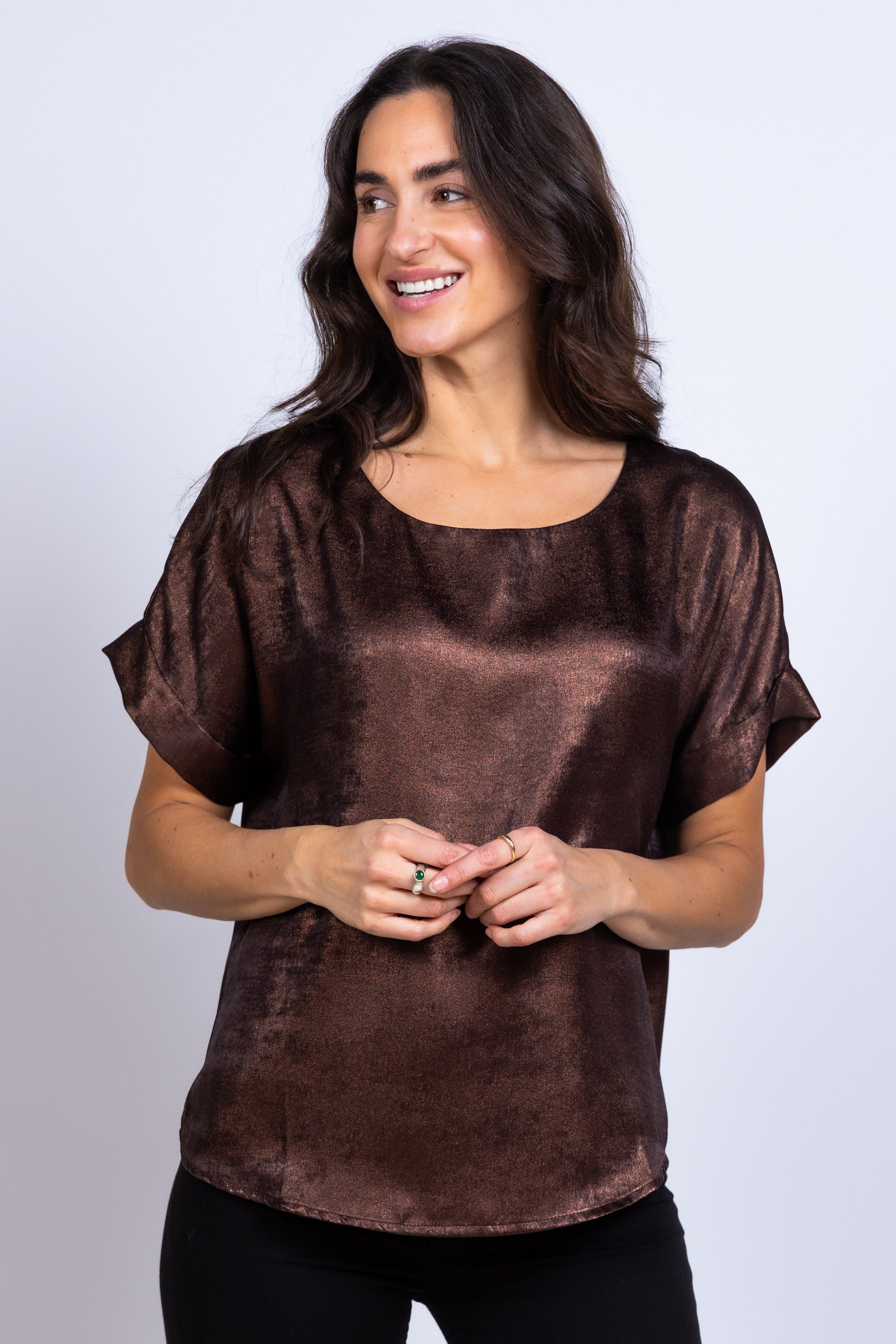 Blouse met korte mouwen - Bruin