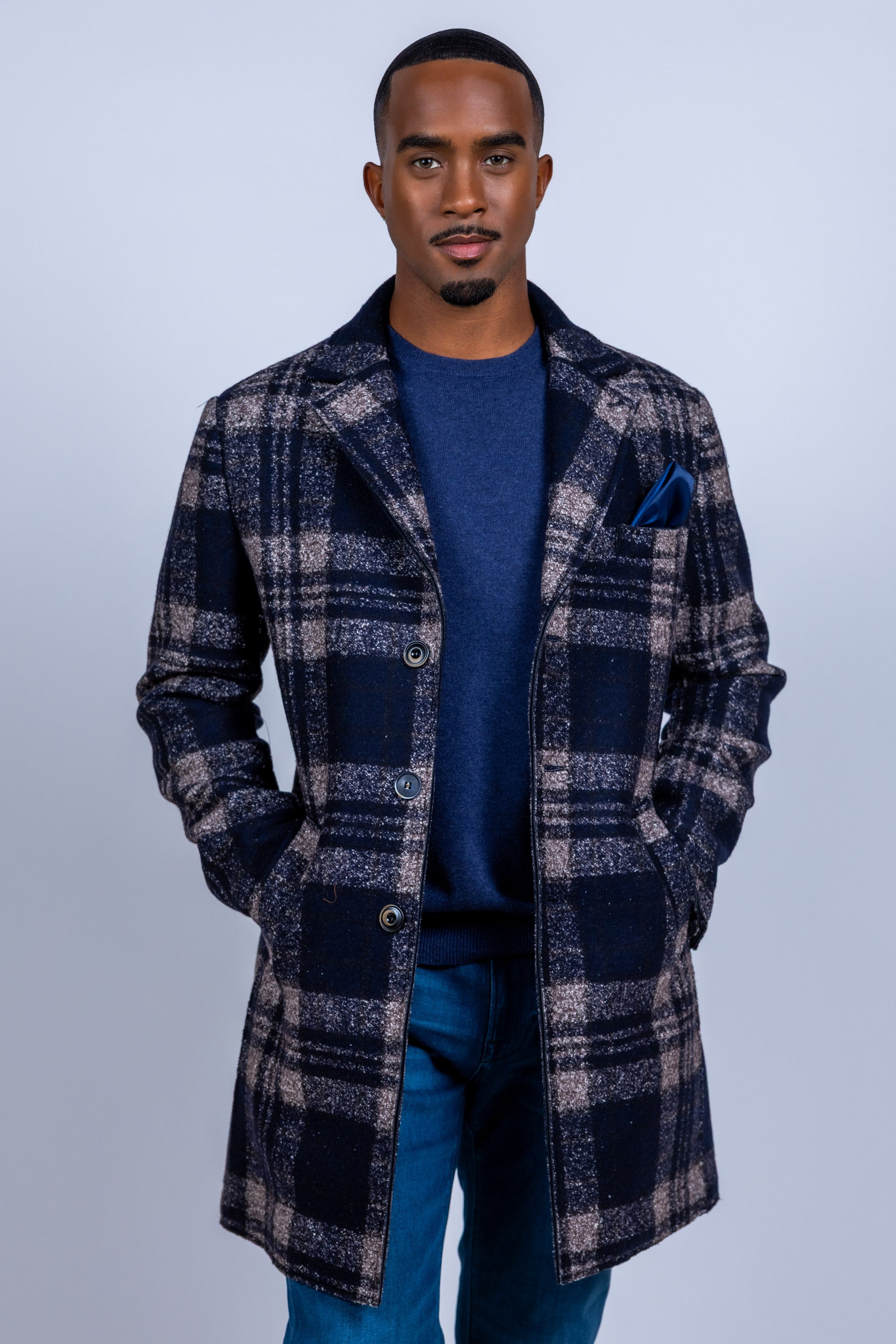 Mantel met ruitpatroon - Marine