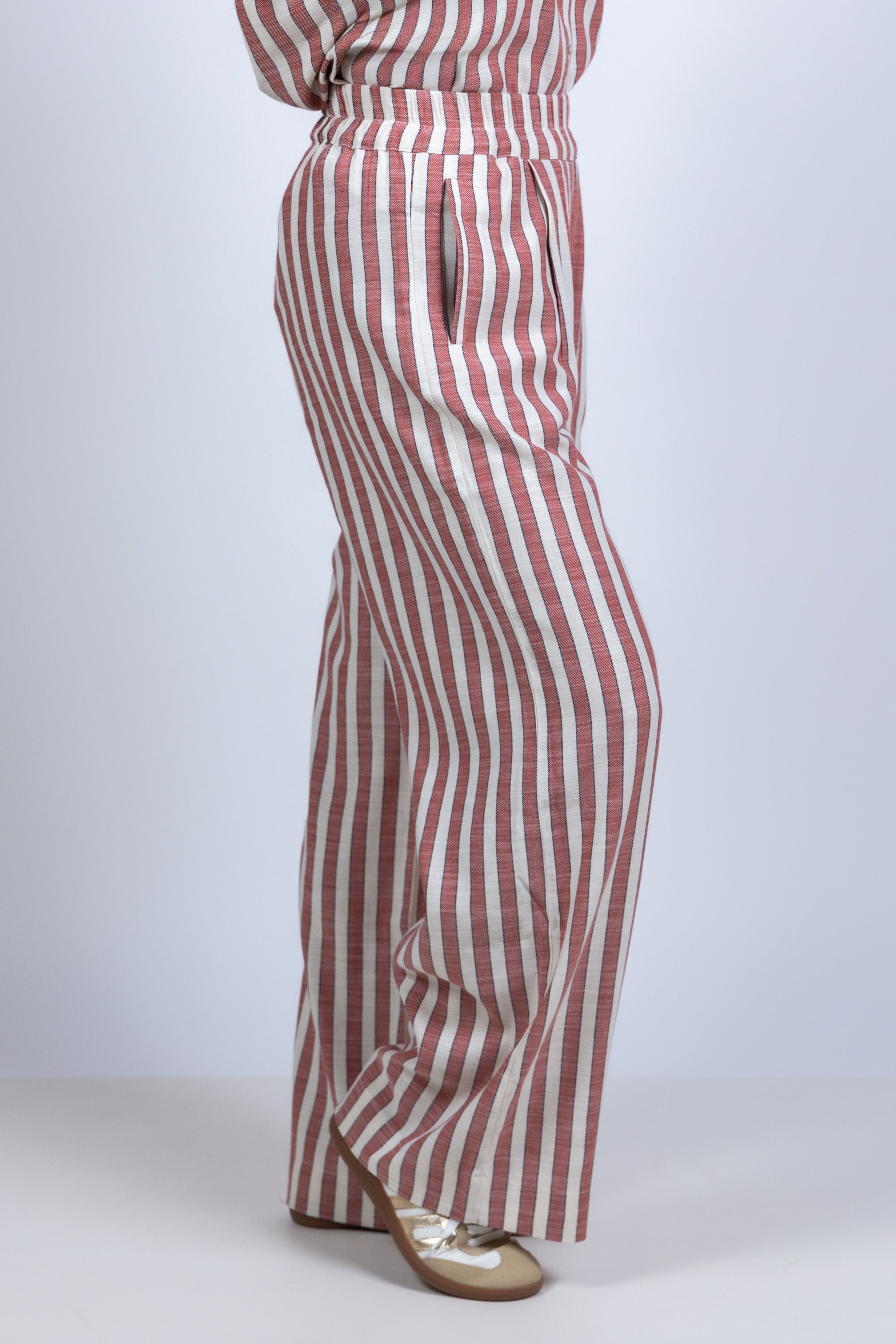 Wijde broek met strepen - Steenrood
