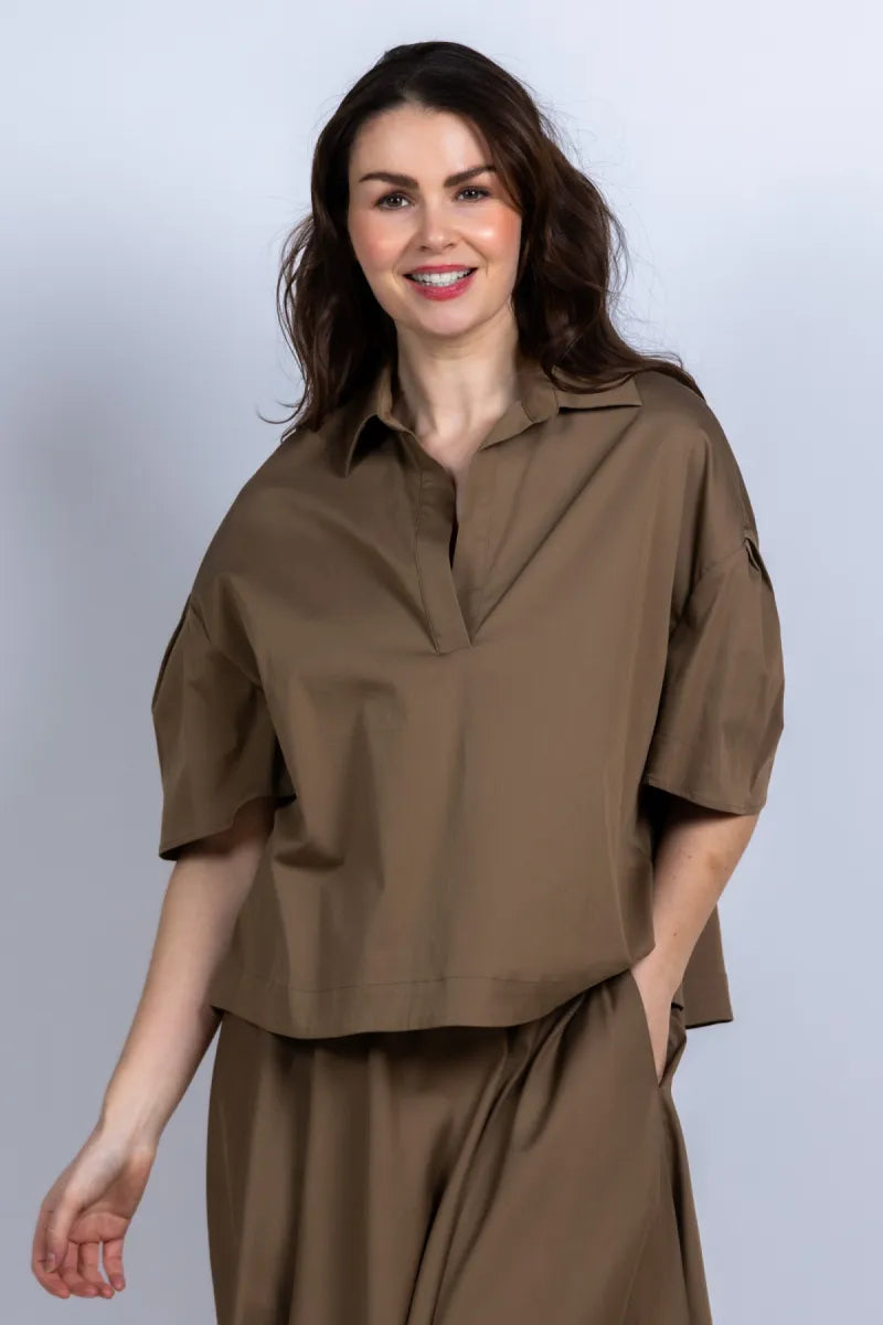 LA SALLE Blouse met kraag - Taupe