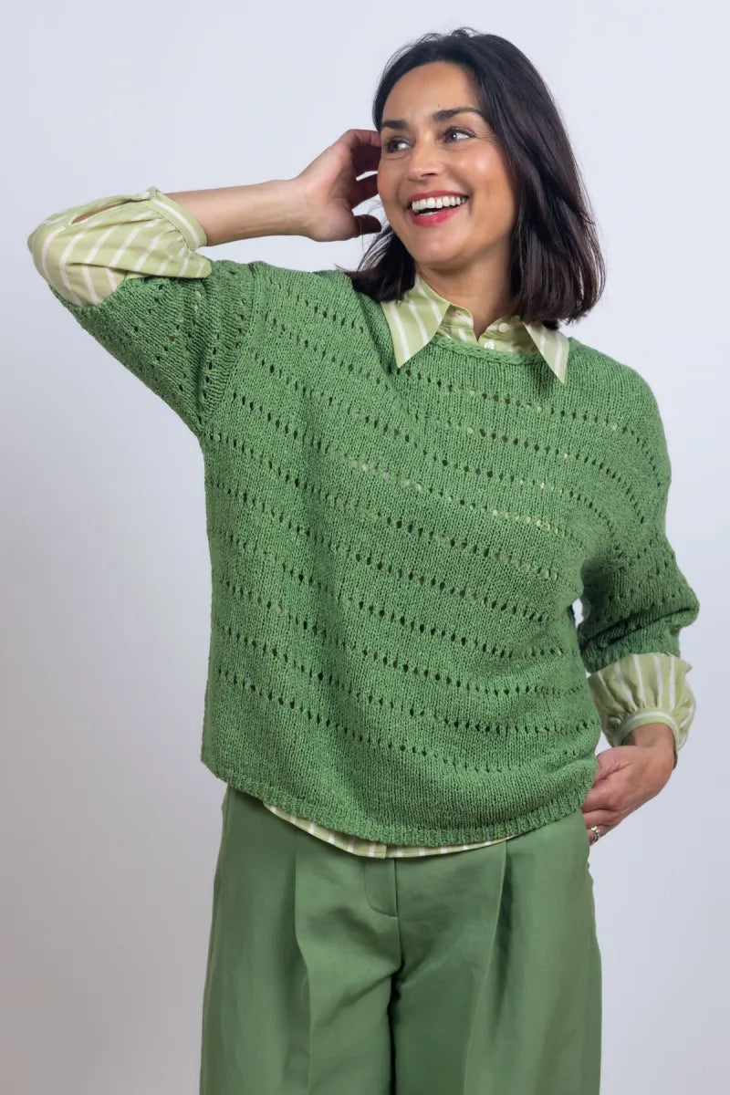 LUISA CERANO LUISA CERANO 138782-5917 Trui met ajour - Appelgroen