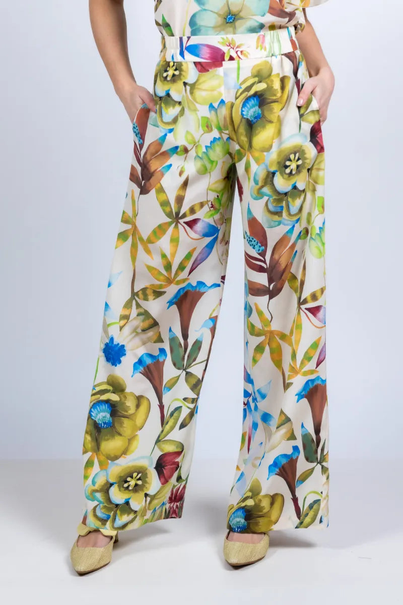 MOMONI MOMONI BACCARAT 01MO Wijde broek met print - Ecru