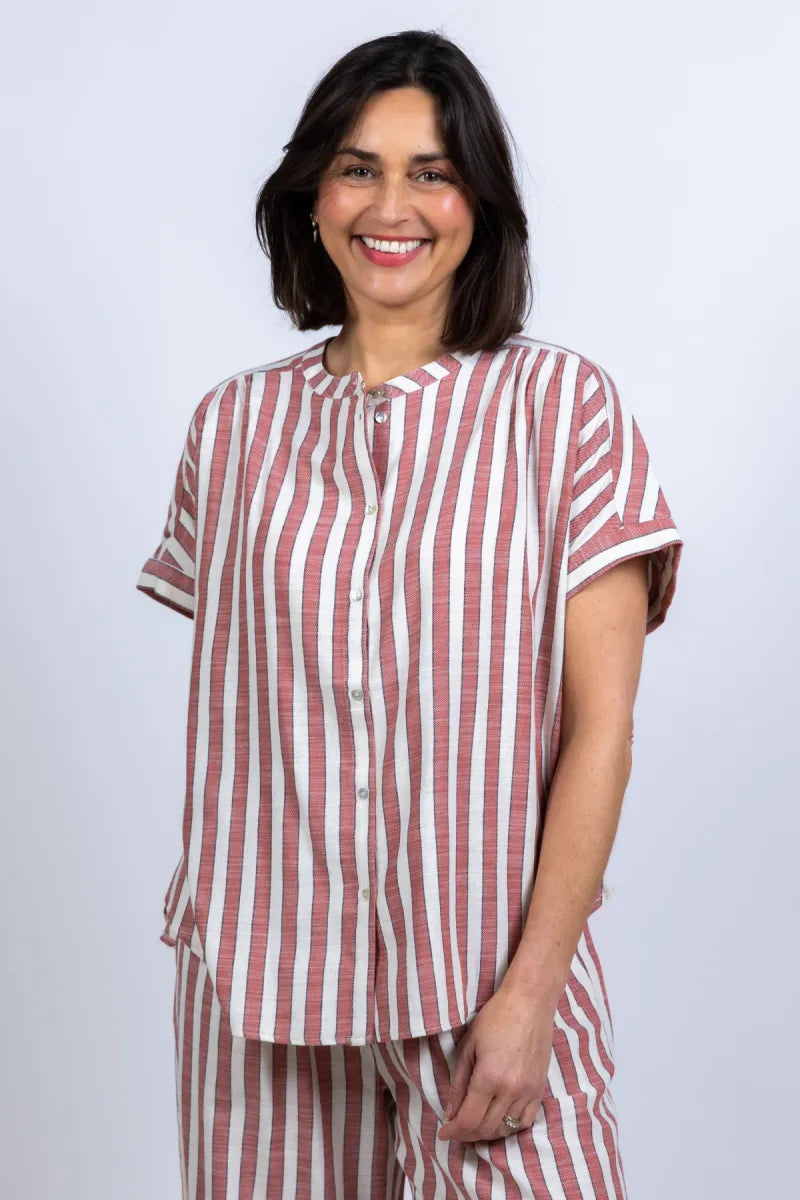 BY-BAR Blouse met strepen - Steenrood