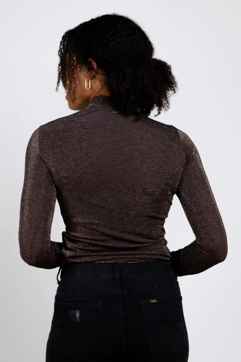 MOMONI MOMONI INE MO56 MOMONI INE MO56 Col t-shirt met glitters - Bruin