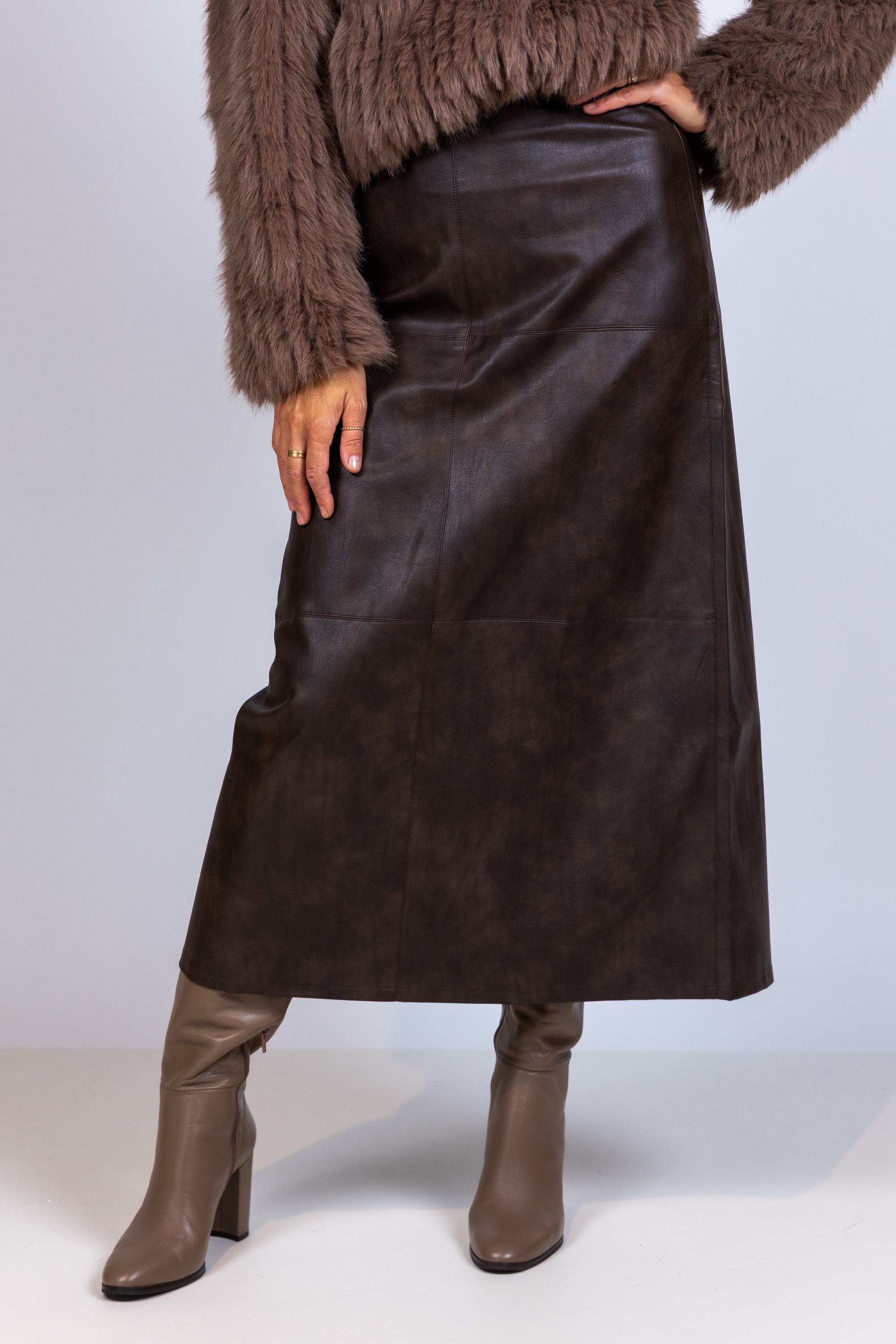 Leatherlook rok - Bruin