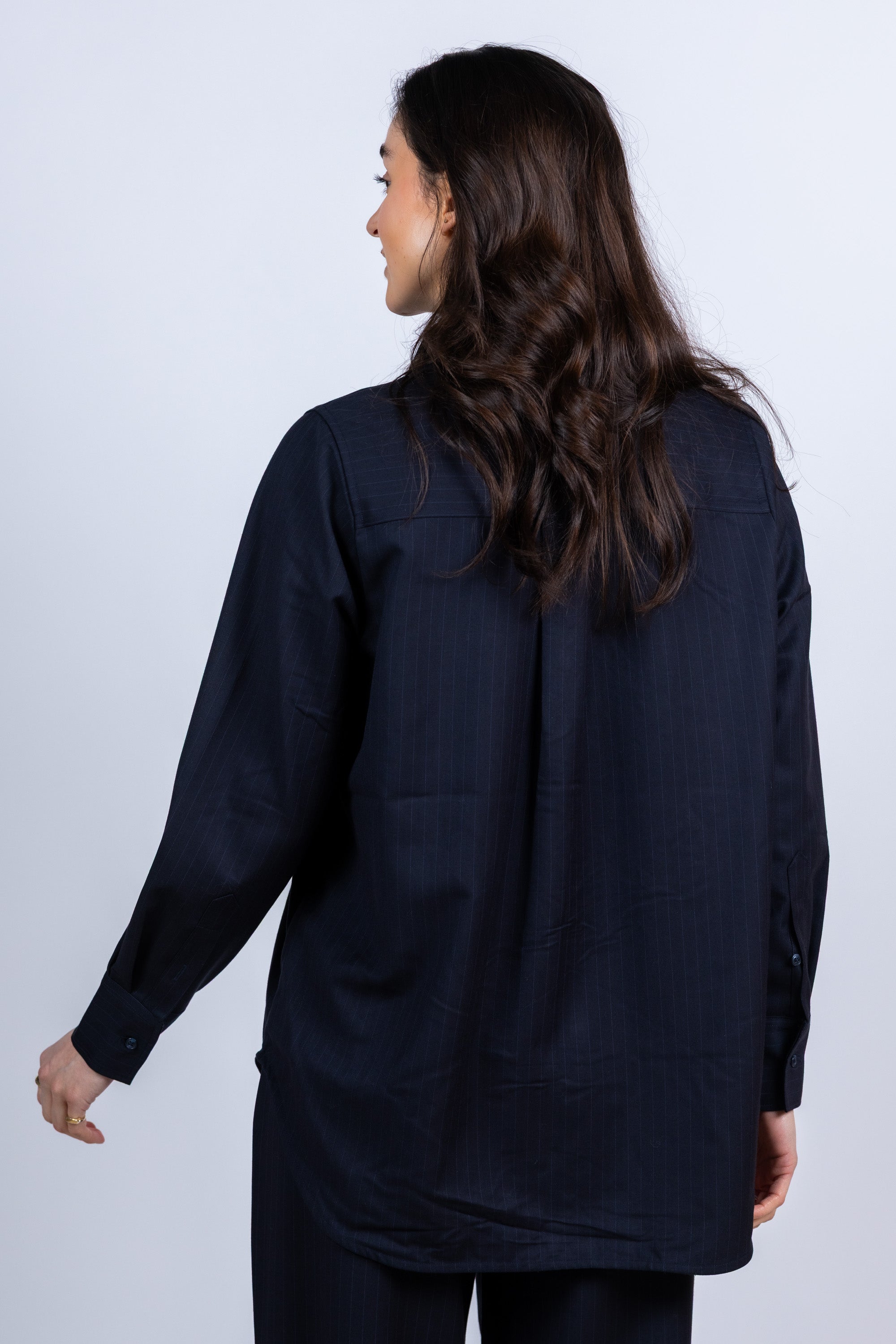 Krijtstreep blouse met knopen - Marine