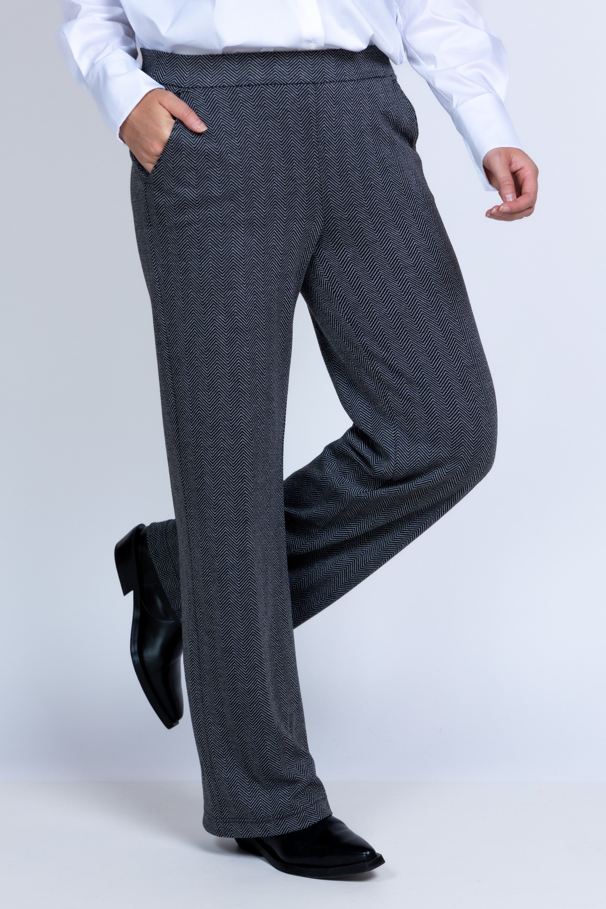Broek met visgraatpatroon - Donkergrijs