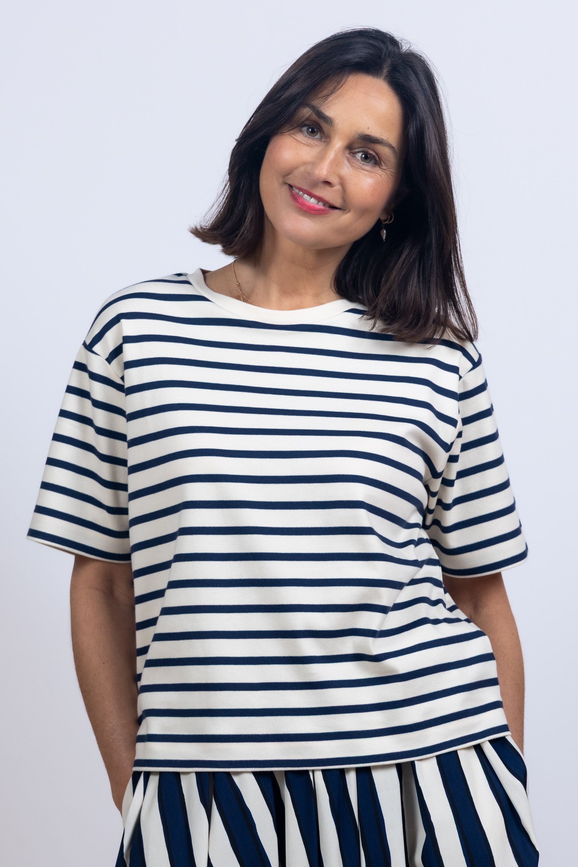 T-shirt met strepen - Ecru