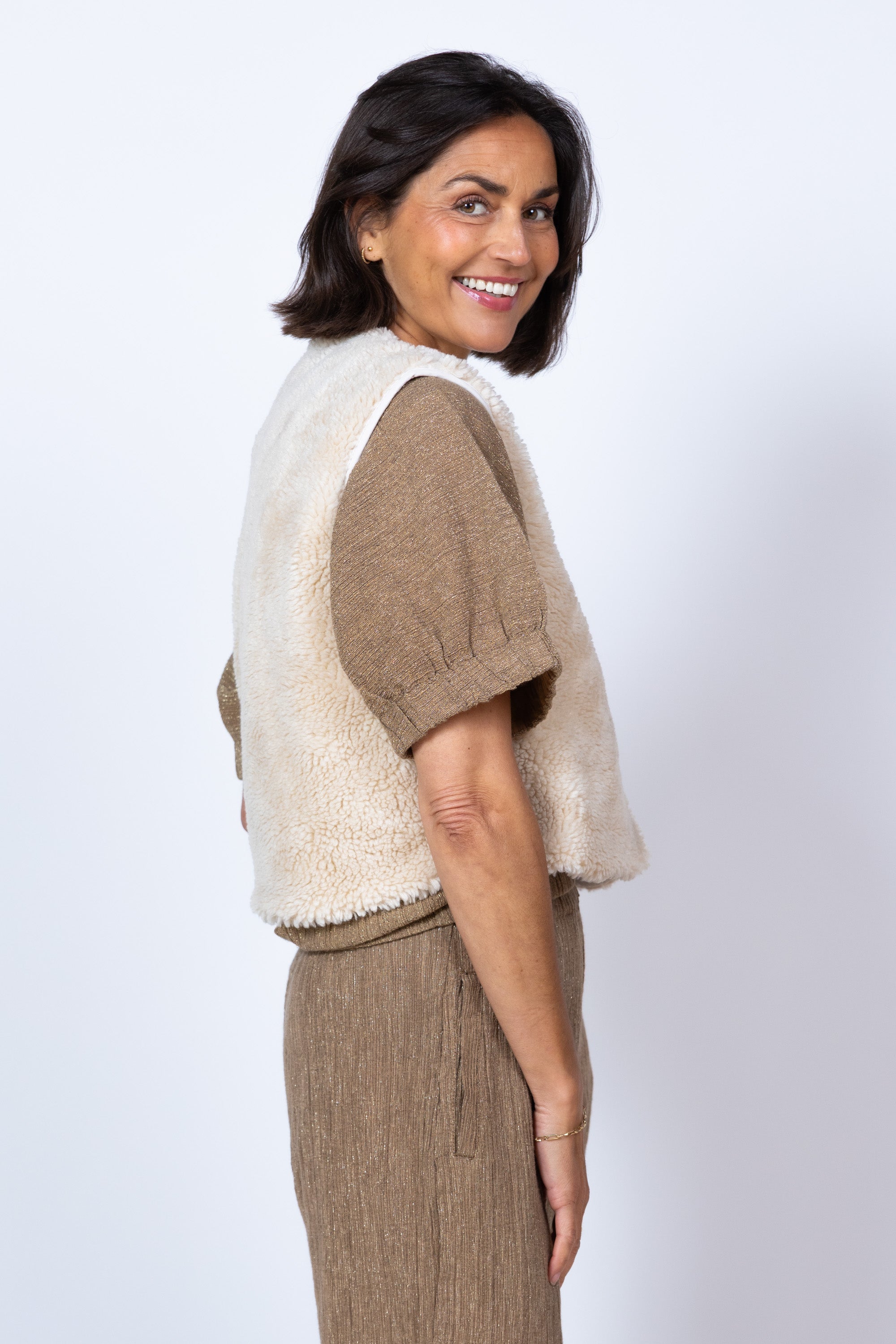 Bodywarmer van teddy - Ecru