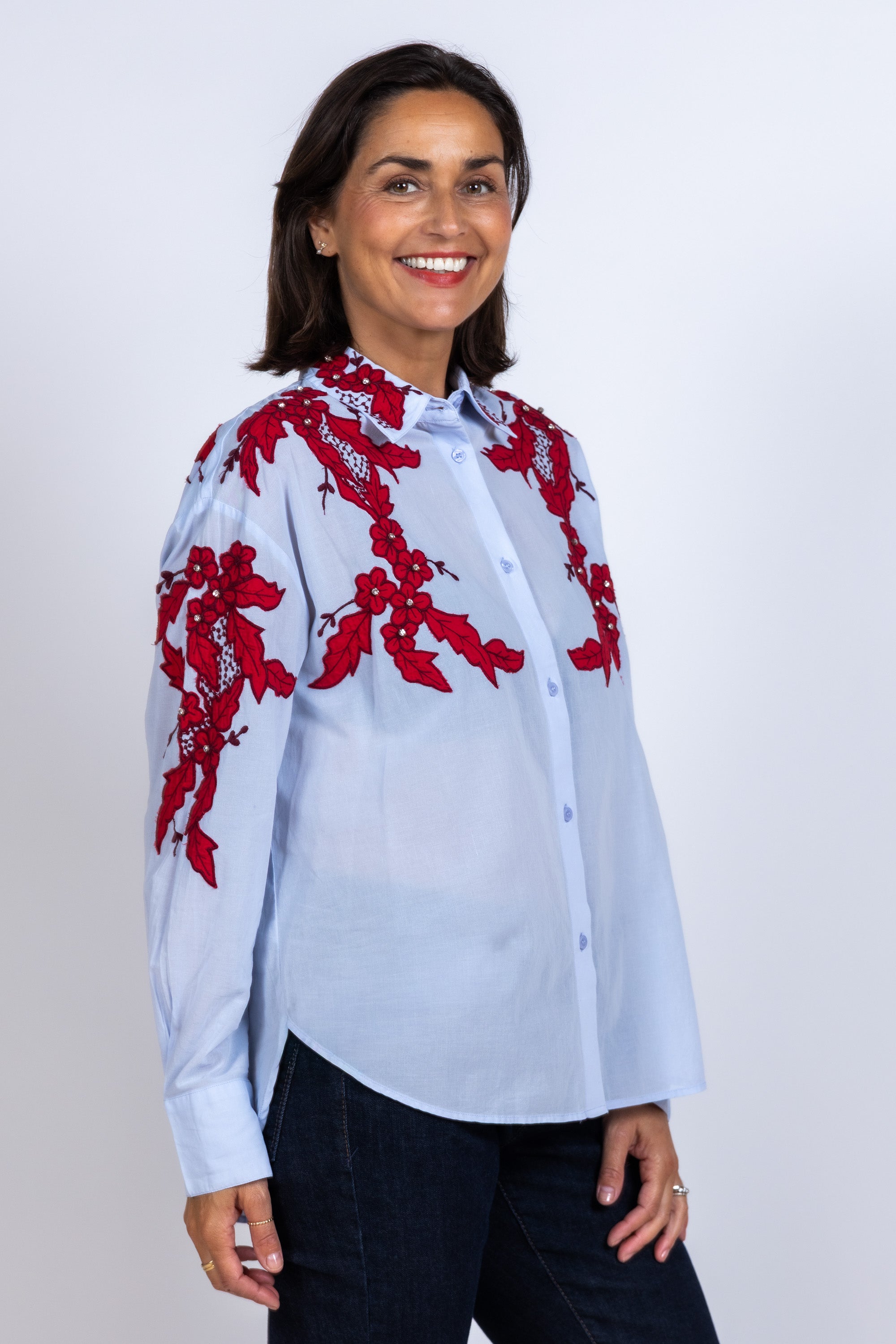 Blouse met borduursels - Bleu