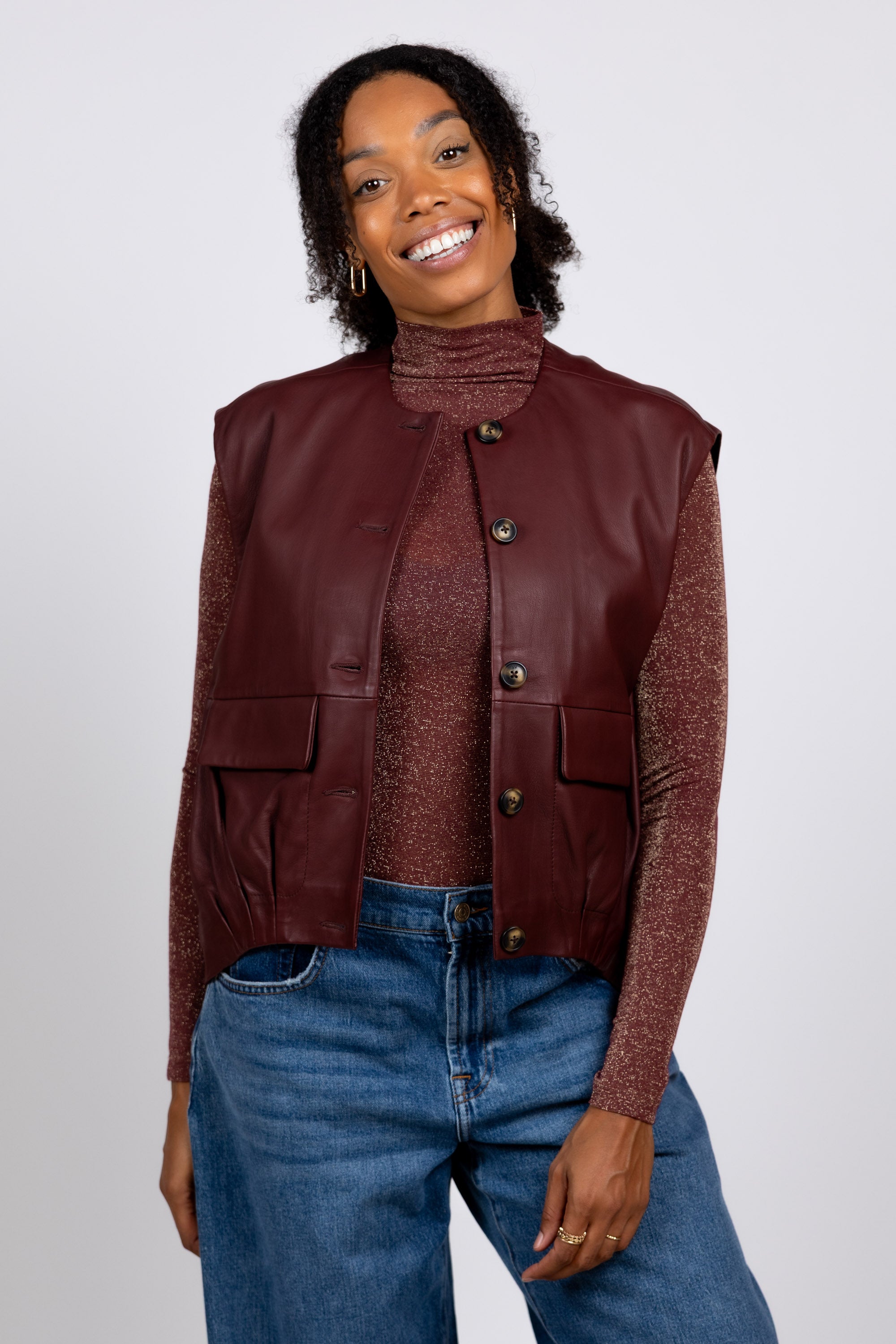 Leer gilet - Donkerbordeaux