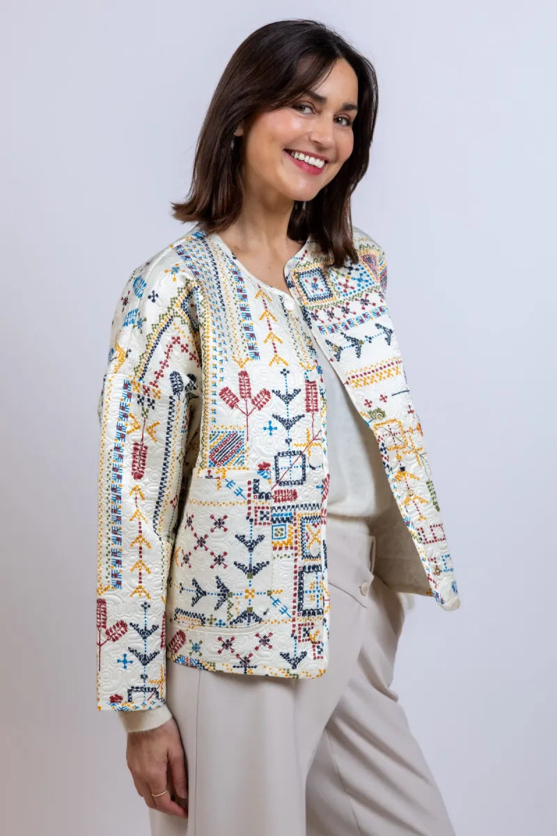 MOMONI MOMONI GELSOMINO MO36 Jasje met print - Ecru
