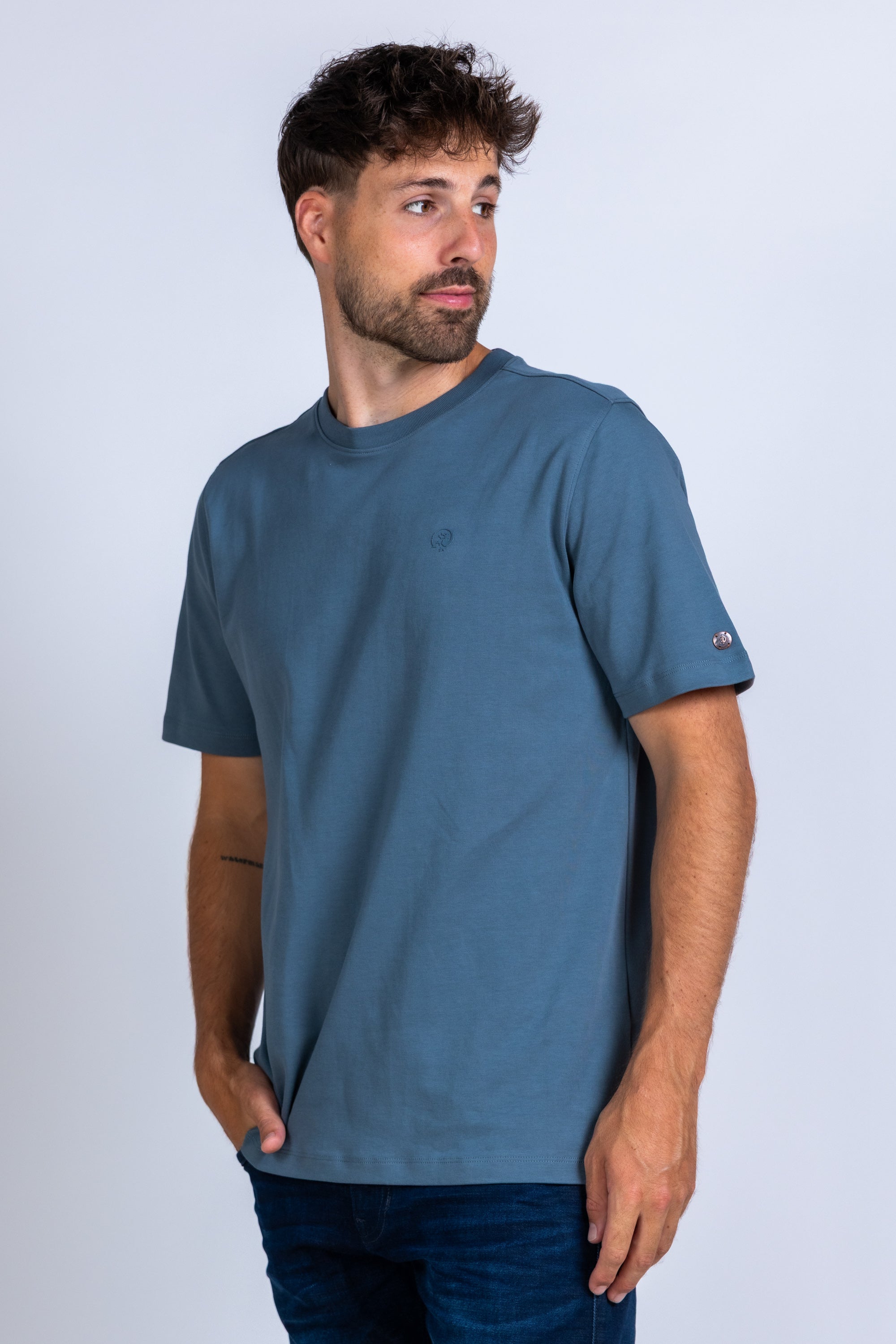 T-shirt met ronde hals - Blauw/grijs