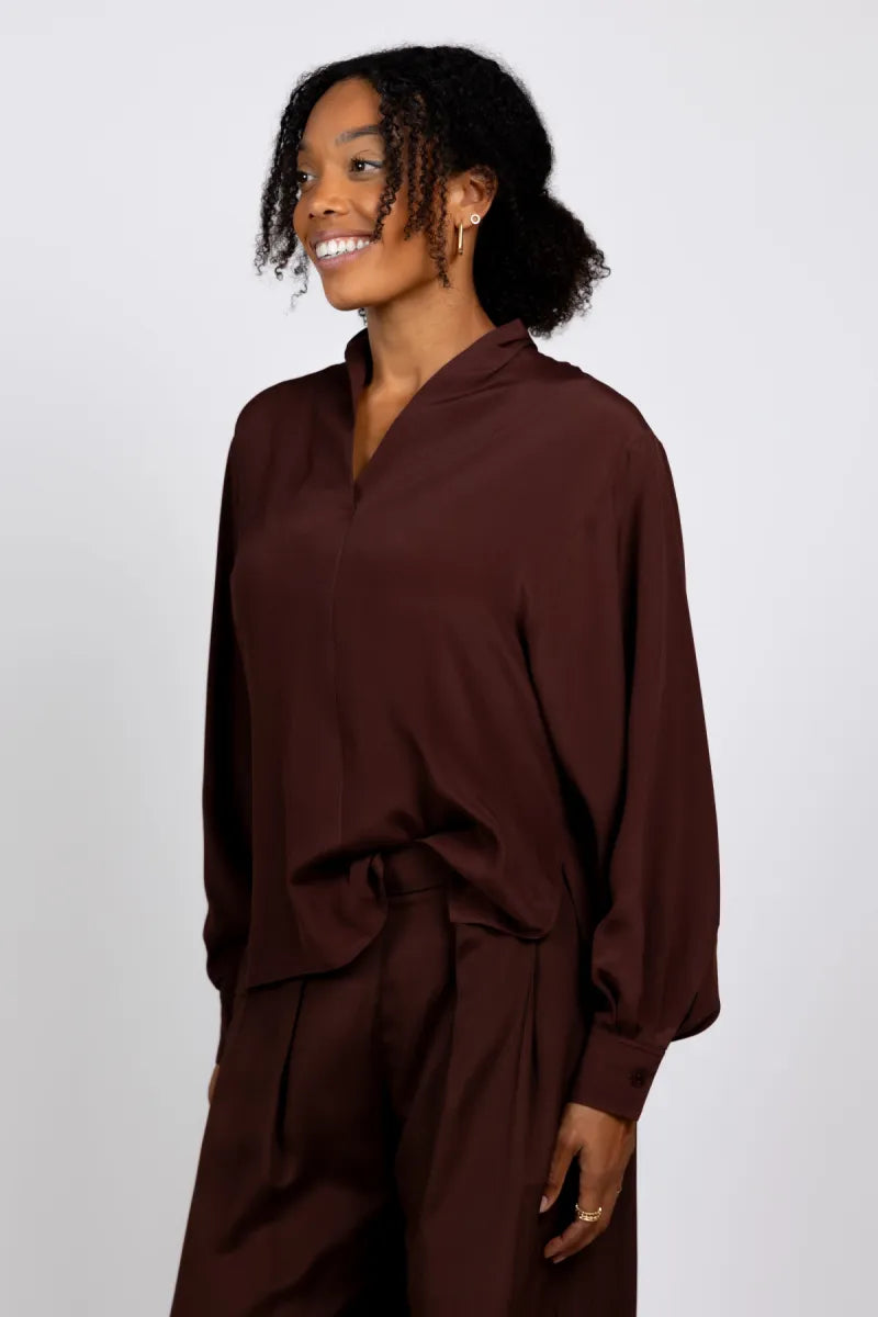 MOMONI Soepel vallende blouse - Bruin