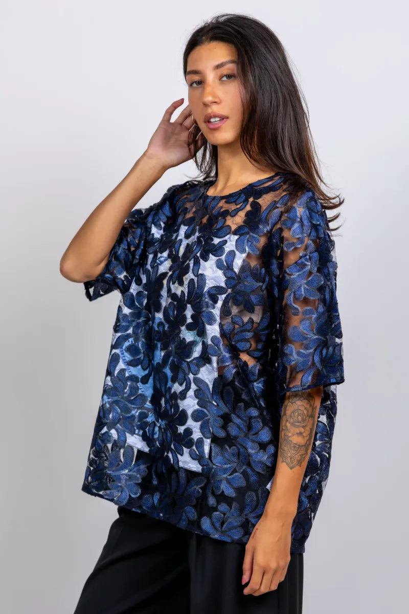 MUNTHE Top met bloemen - Marine