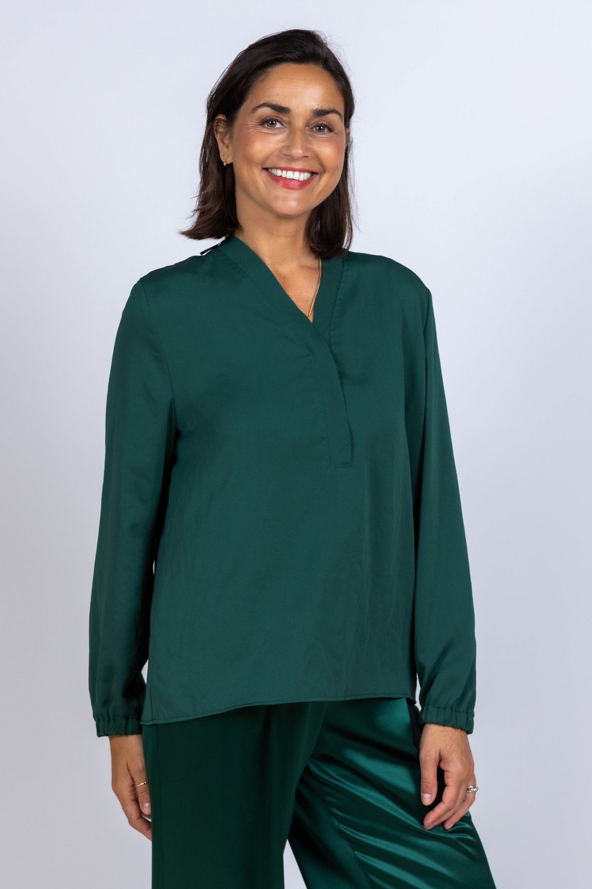 Blouse met V-hals - Flessegroen