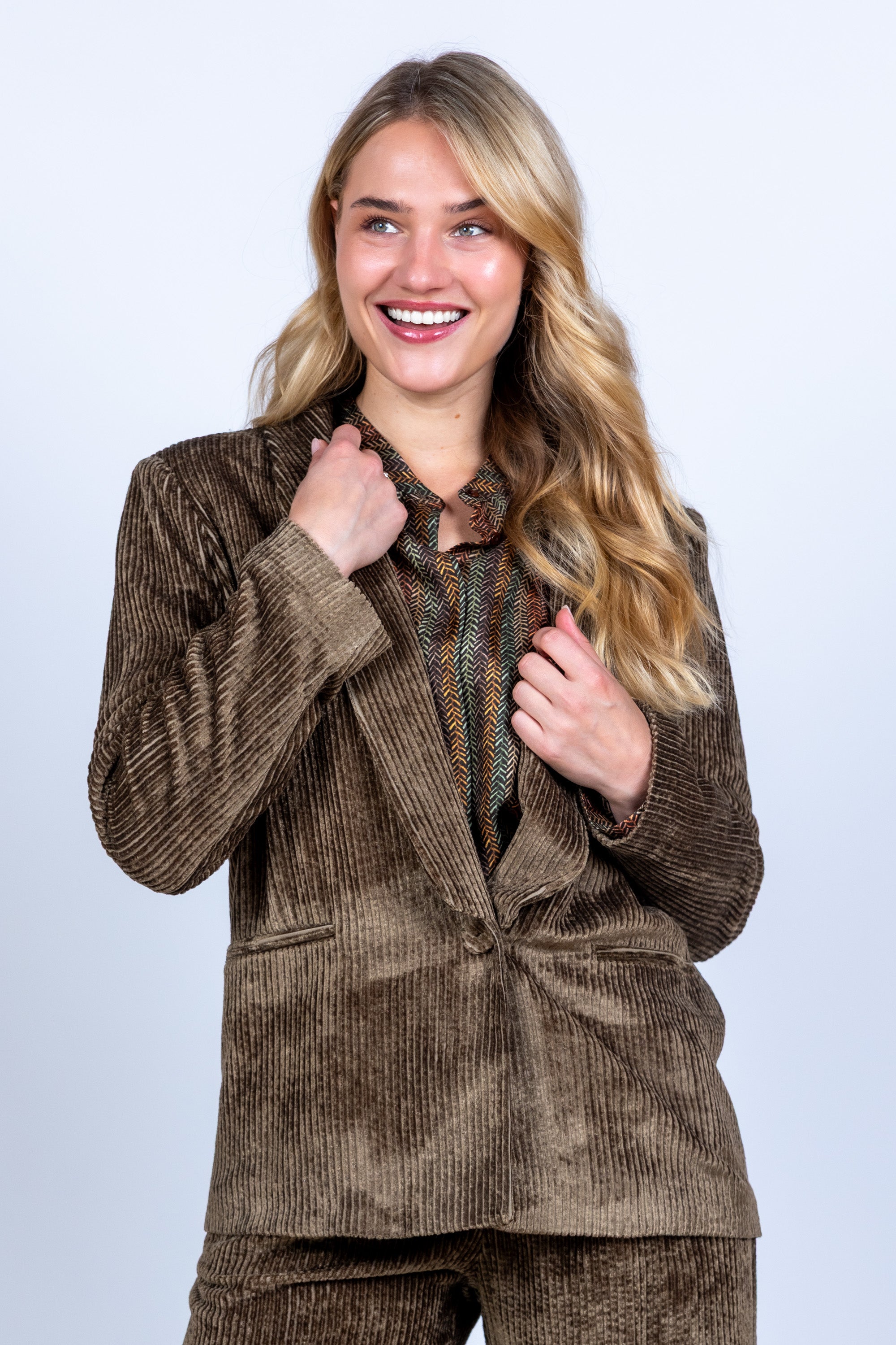 Blazer met ribstructuur - Khaki