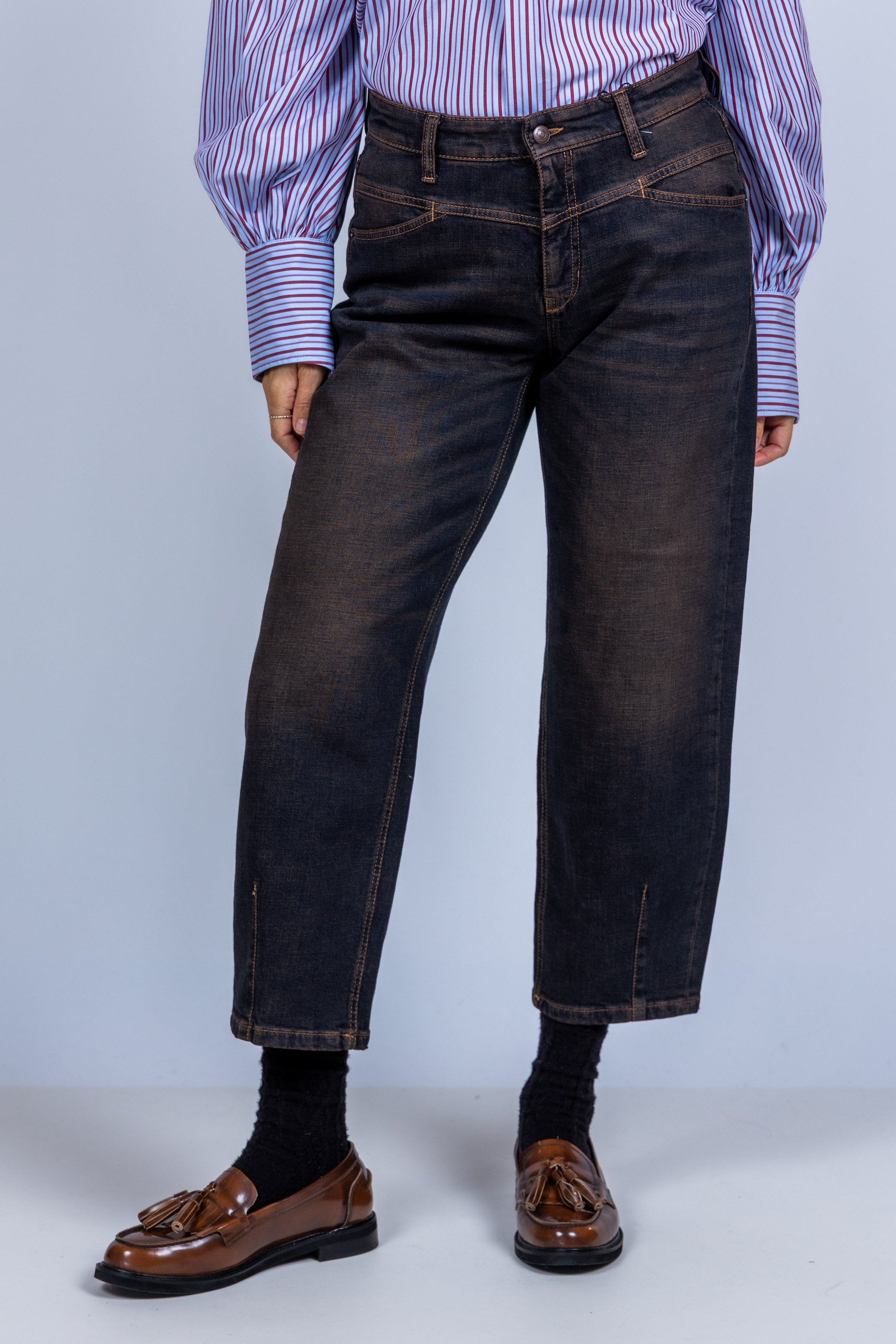 Jeans met balloonfit - Bruindenim