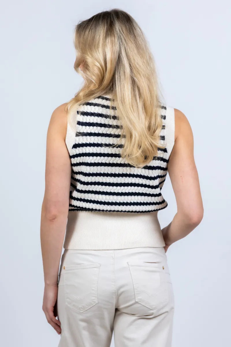 MODSTROM MODSTROM ULVA STRIPE TOP Gebreide spencer met knopen - Ecru
