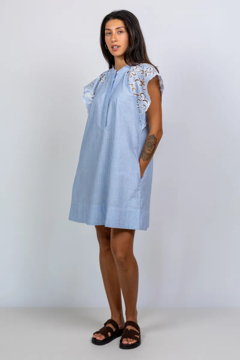 SUNCOO SUNCOO CIDJI Jurk met kanten mouwen - Bleu