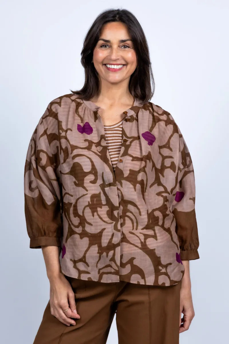 LUISA CERANO Blouse met print - Koffie met melk