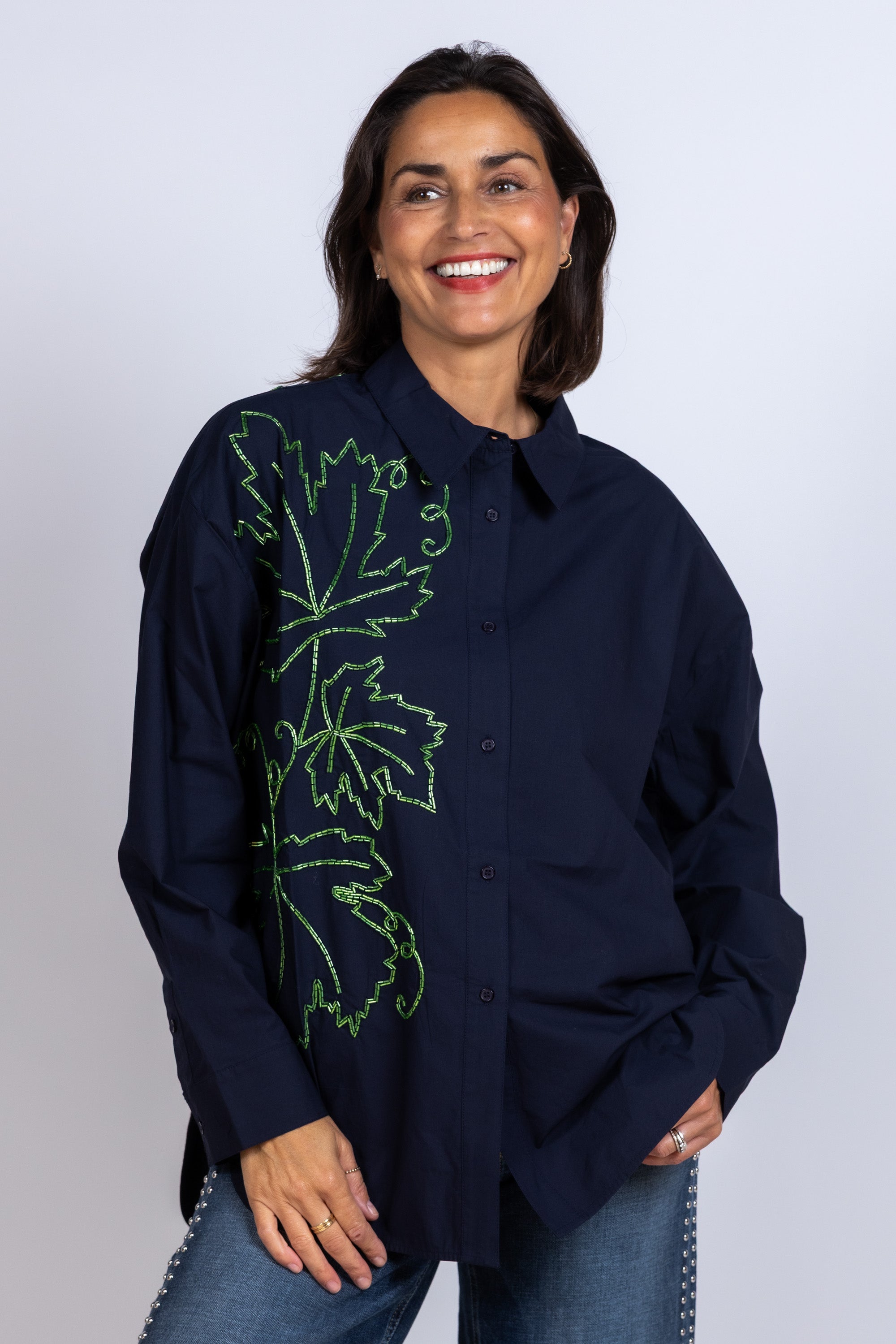 Blouse met borduursels - Marine
