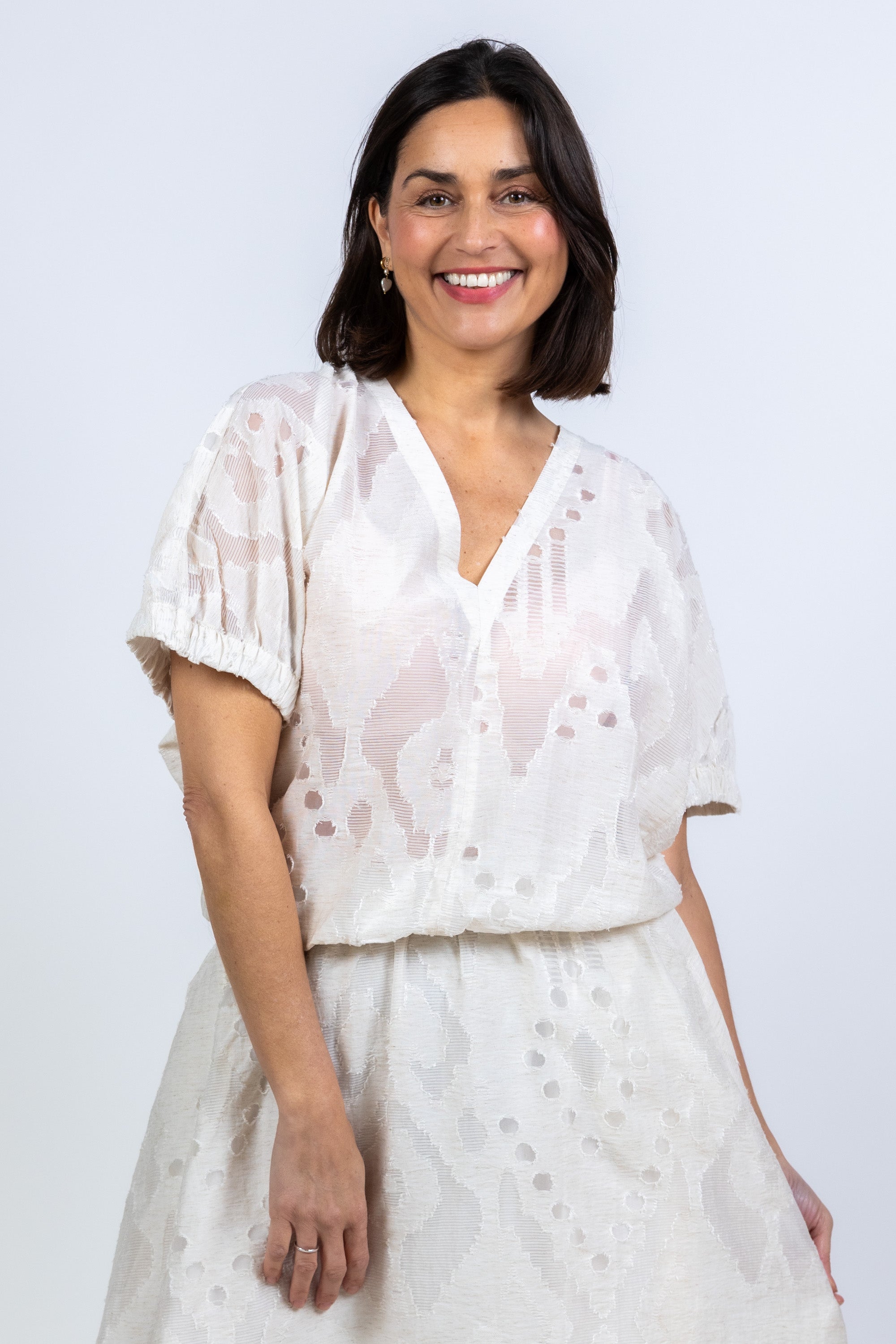 Blouse met v-hals - Ecru