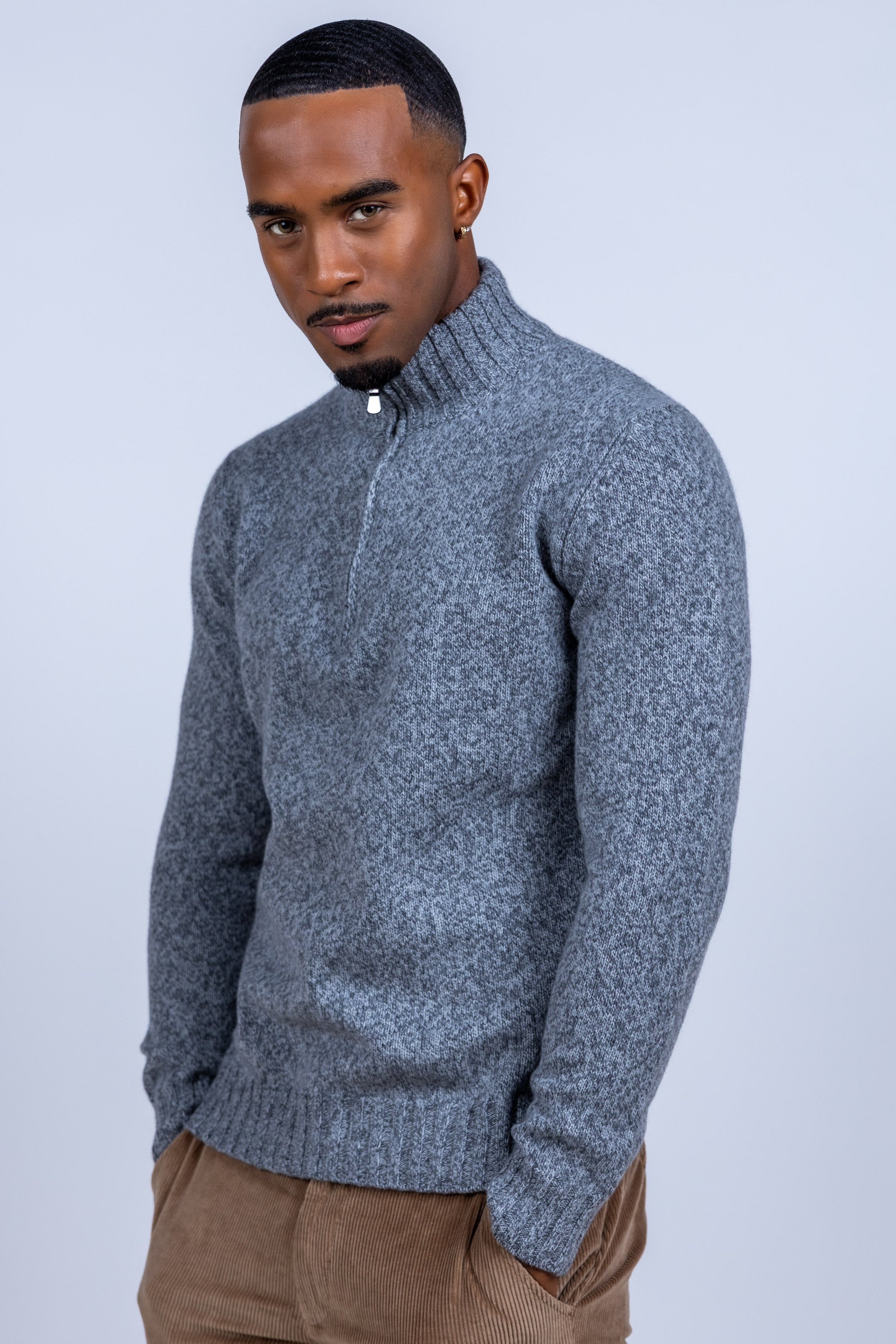 Trui met halve rits - Middengrijs