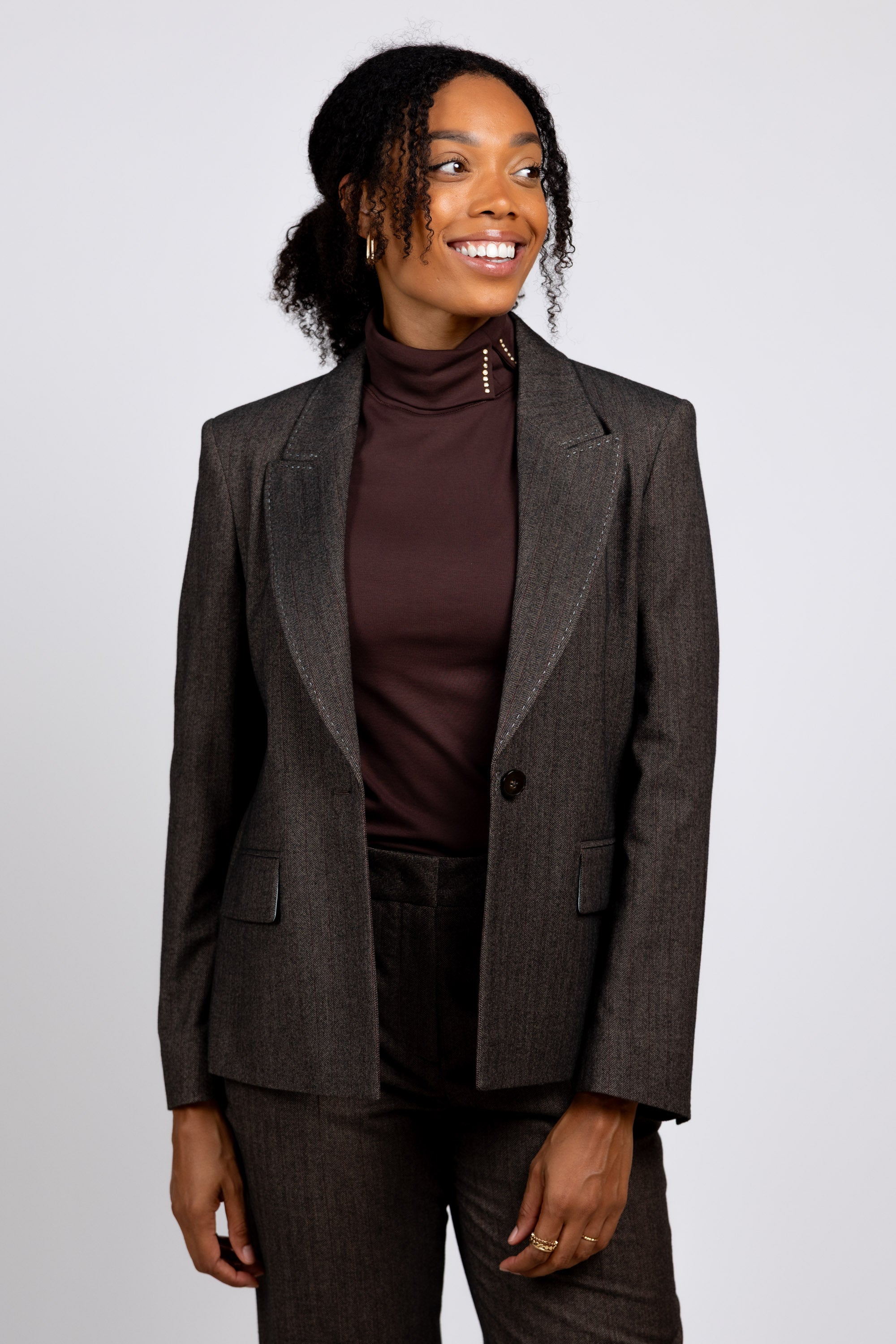 Blazer met visgraatdessin - Bruin