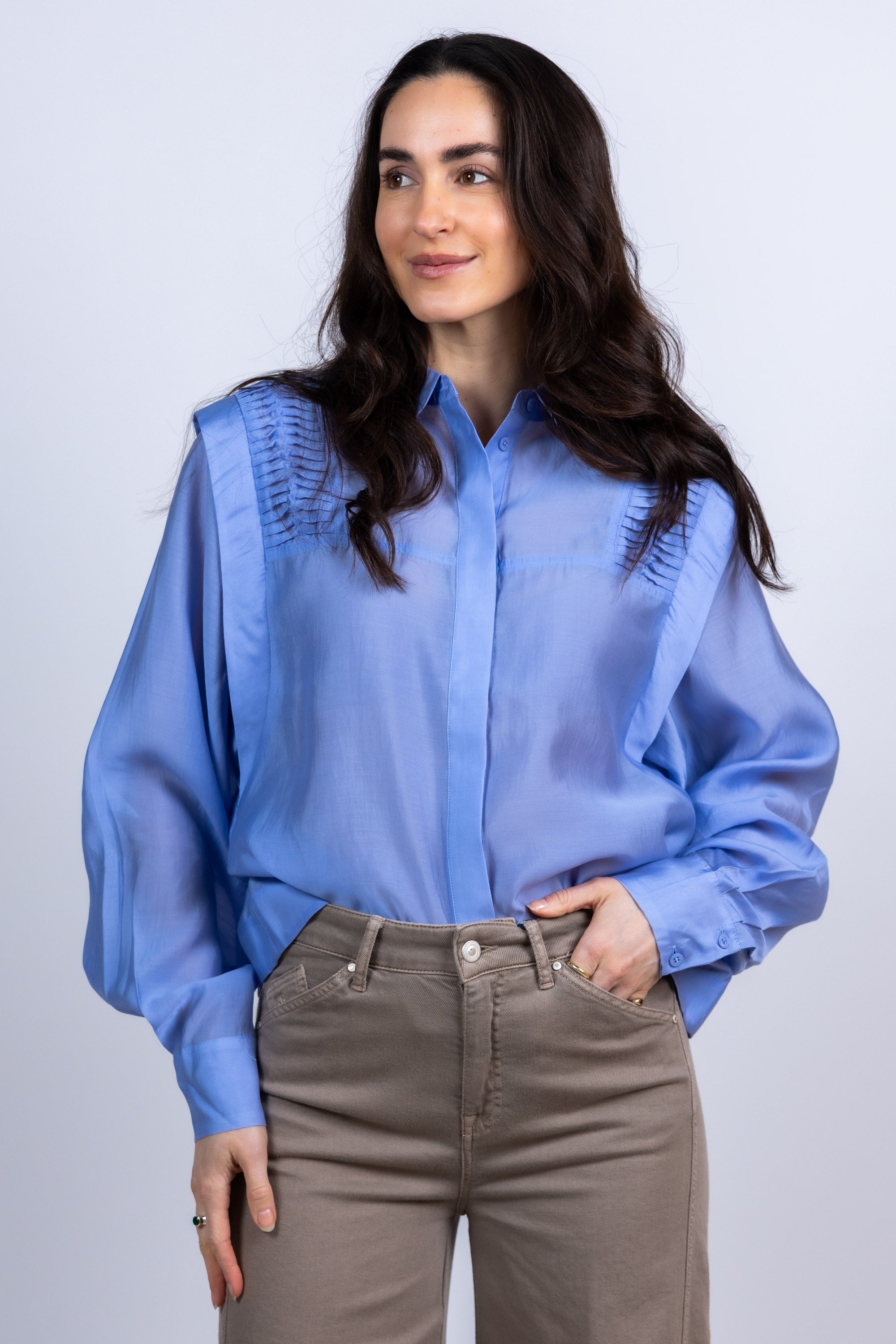 Blouse met plooien - French blue