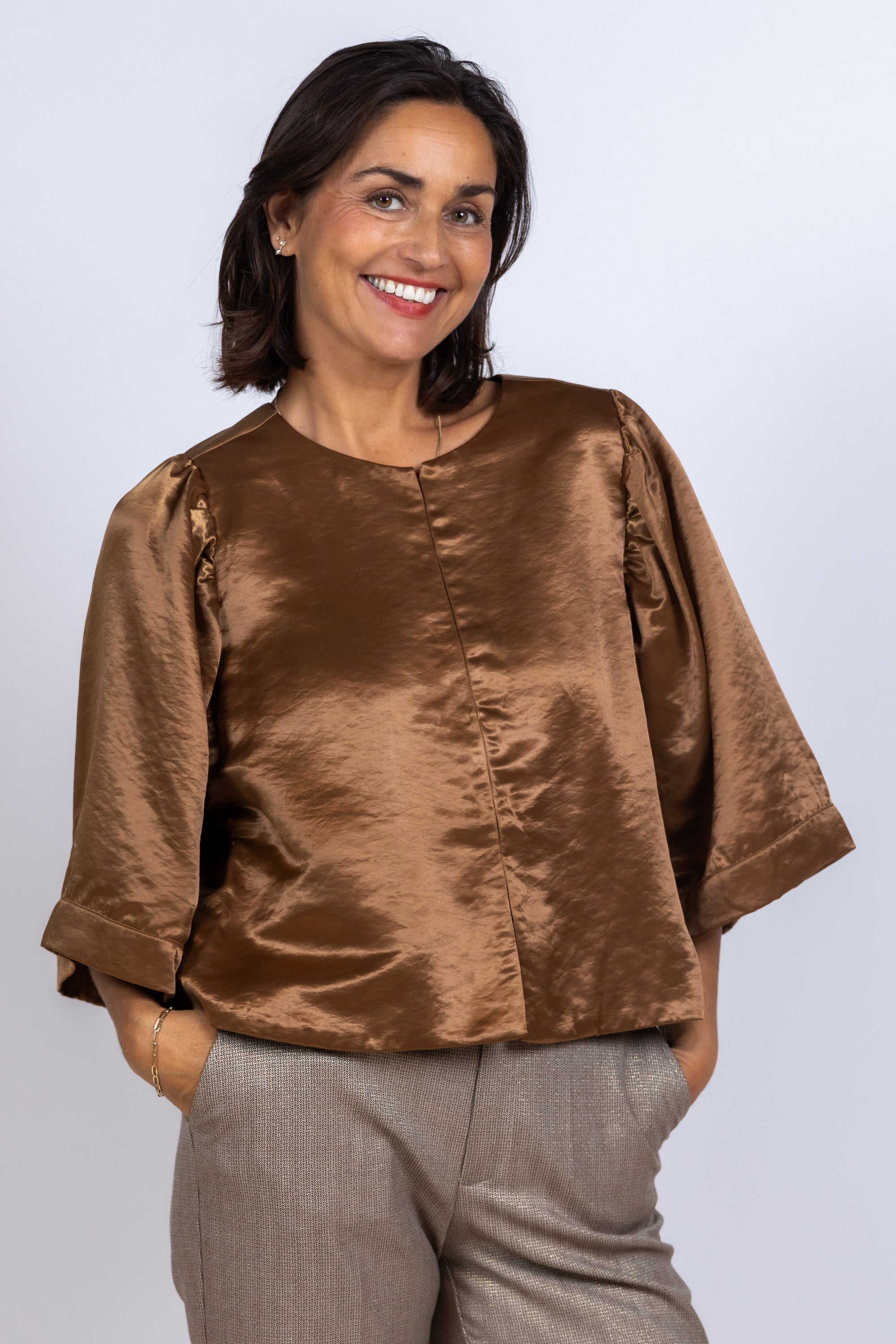 Blouse met pofmouwen - Cognac