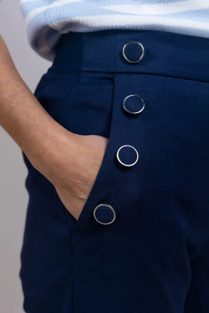 YAYA YAYA 01-301245-603 Wijde broek met knopen - Marine