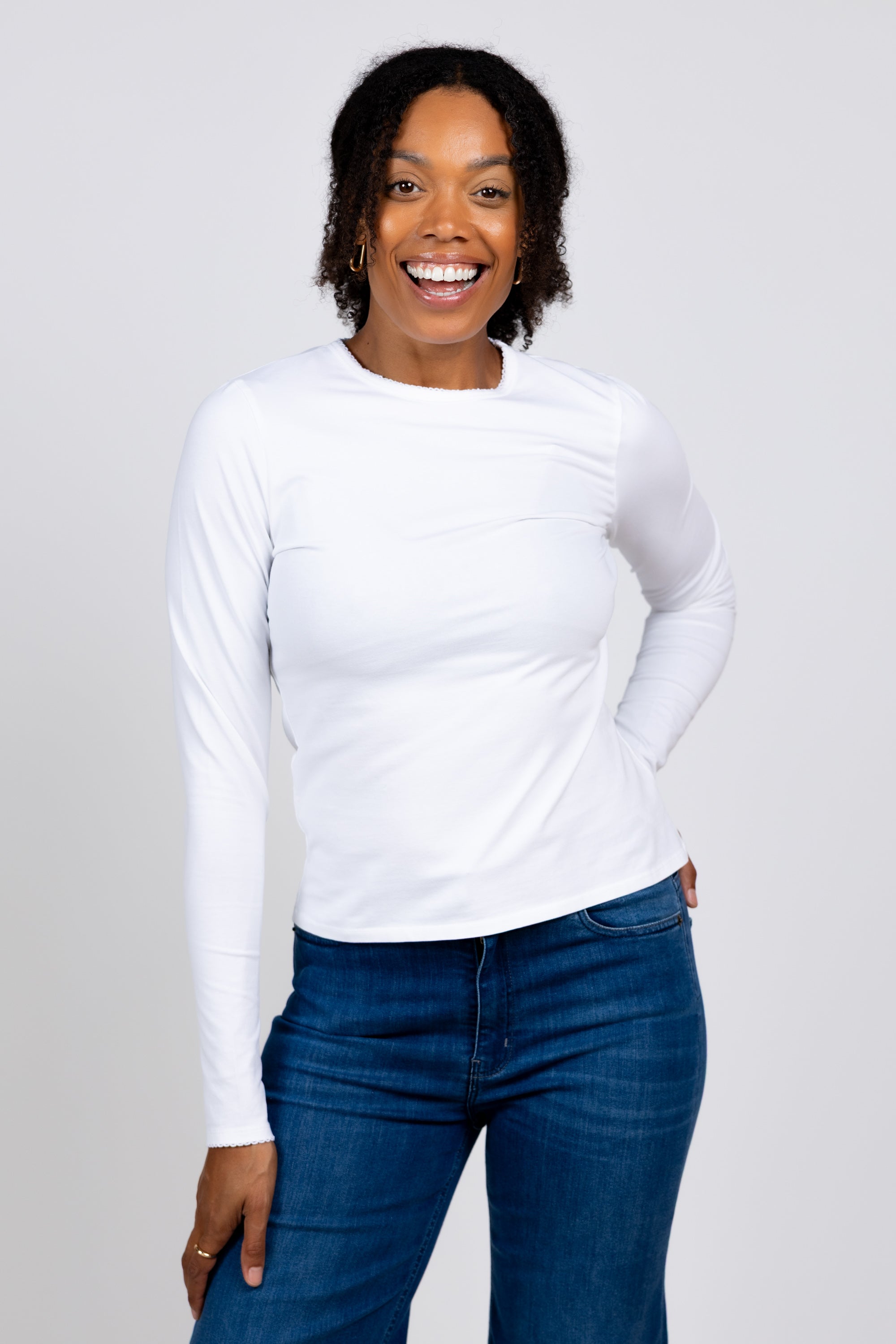 Longsleeve met sierrandje - Ecru