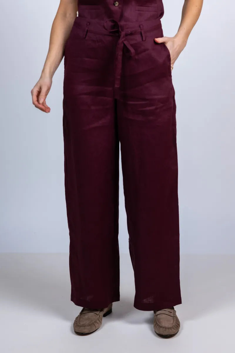 JC SOPHIE JC SOPHIE LOIRE Wijde broek met ceintuur - Burgundy