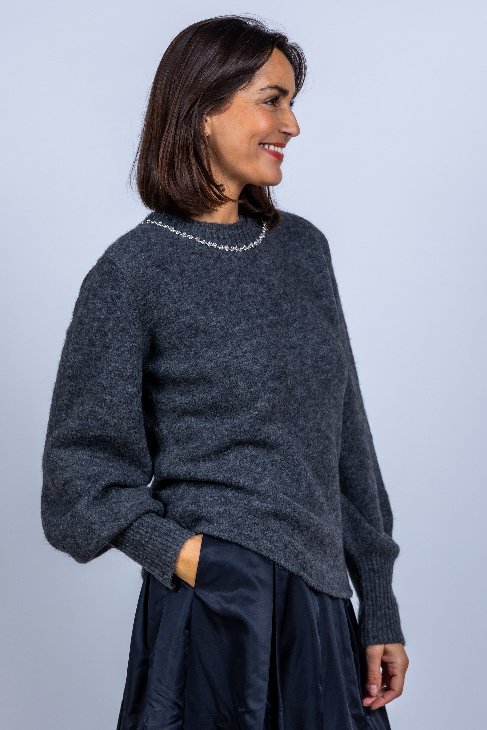 Trui met kettingdetail - Antraciet
