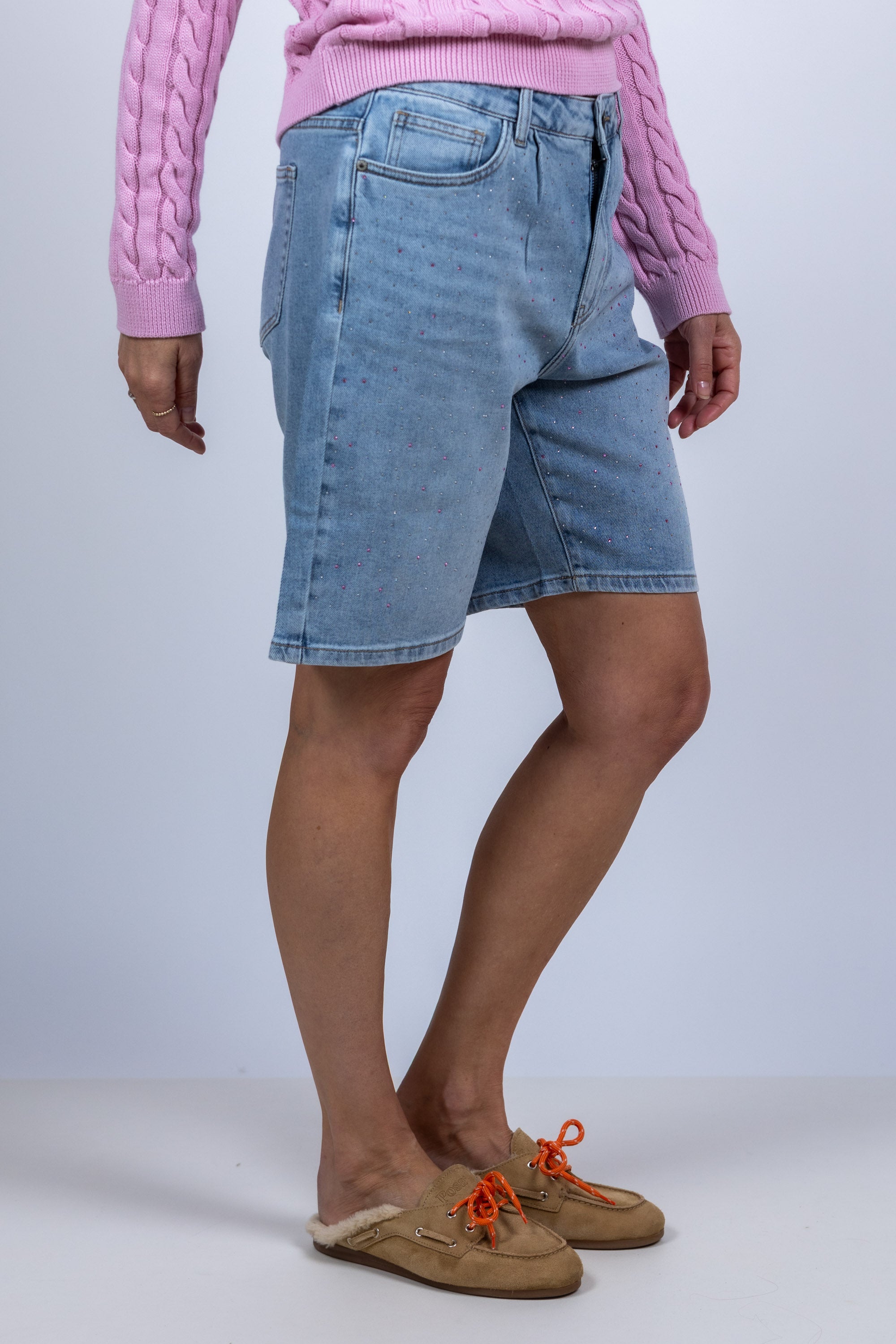 Denim jort met studs - Licht jeans