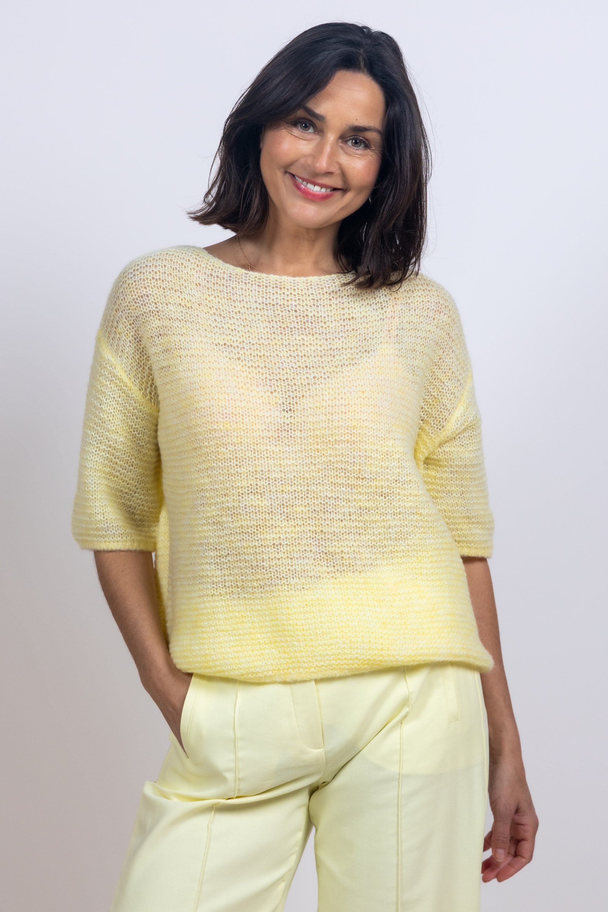 Trui met korte mouwen - Citroengeel