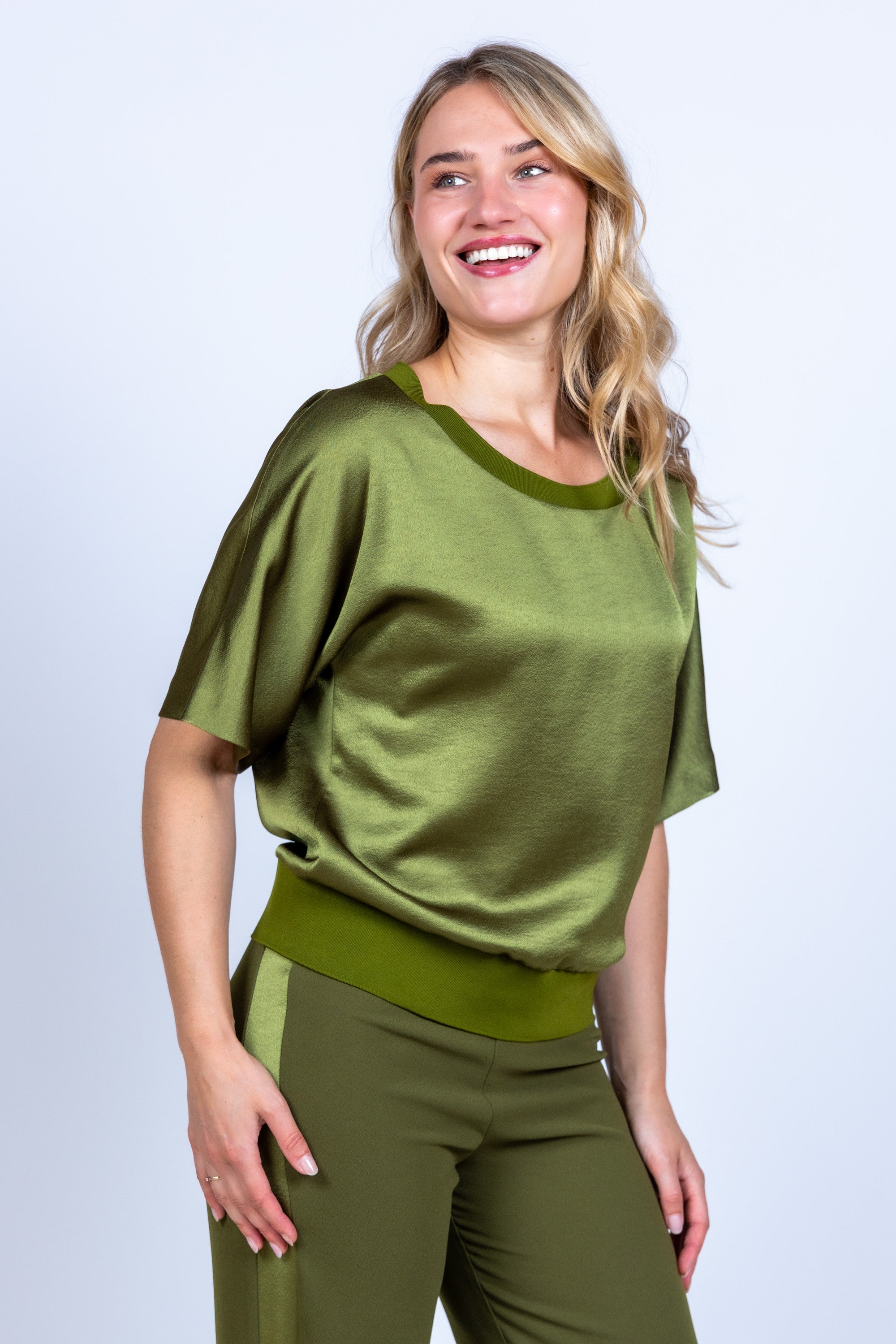 Blouse met korte mouwen - Olijfgroen