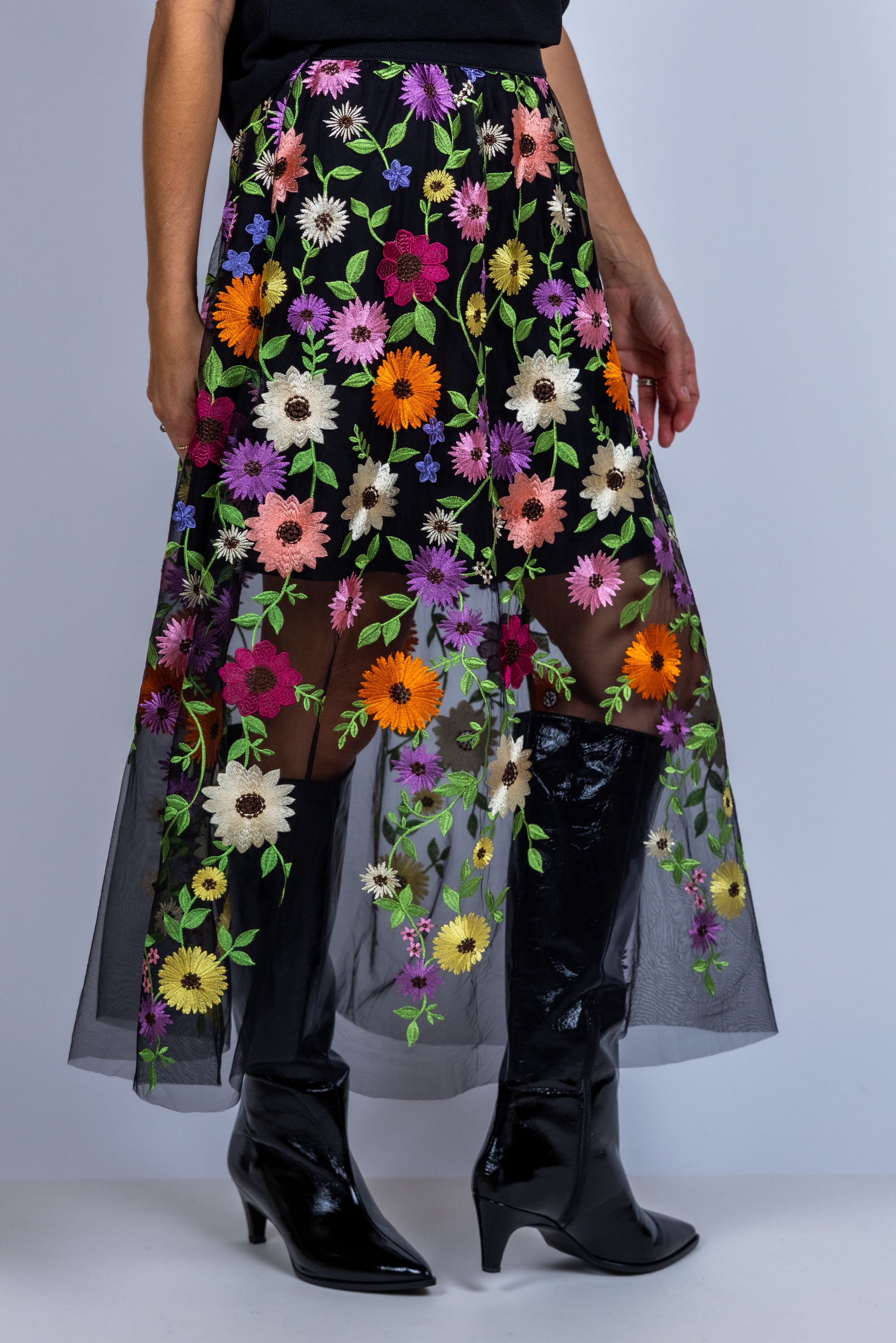 Rok met bloemen - Zwart