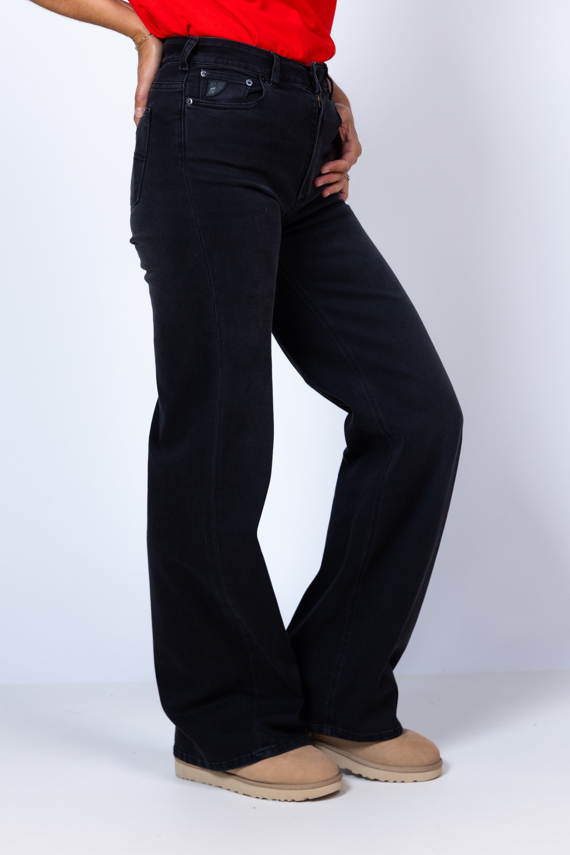 Broek met wijde pijpen - Black denim