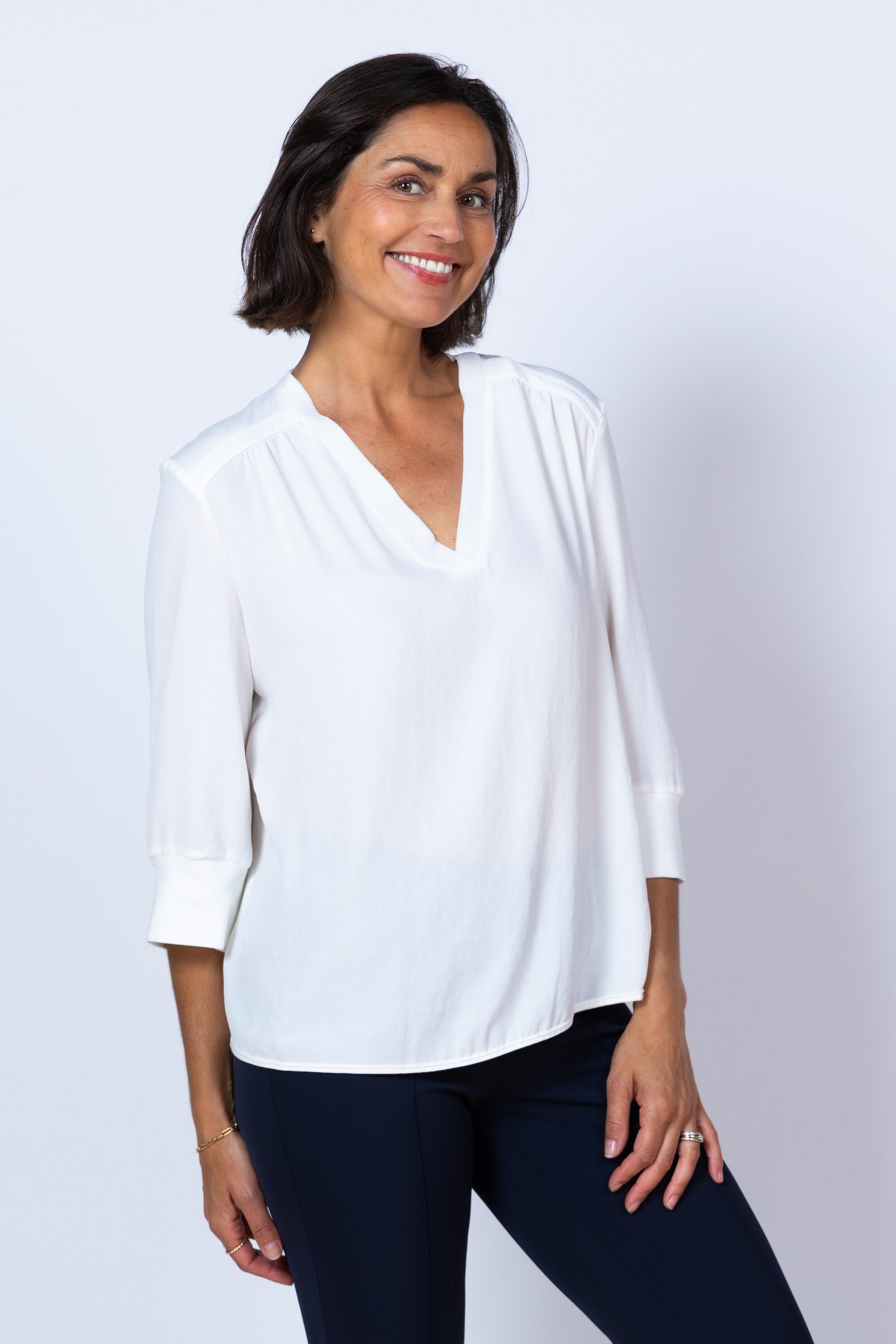 Blouse met V-hals - Ecru