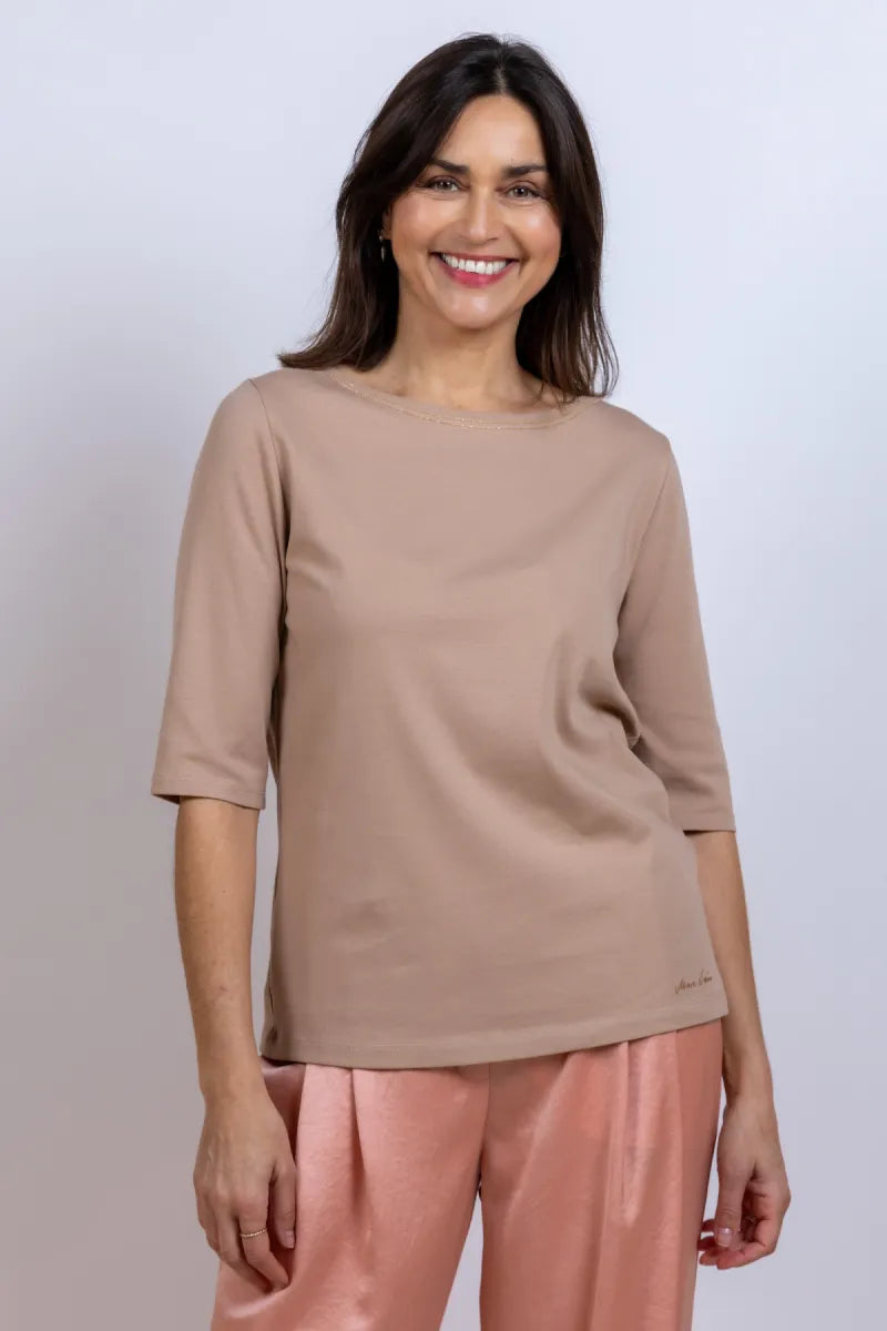 MARCCAIN COLLECTIE MARCCAIN COLLECTIE AC.48.16 J15 MARCCAIN COLLECTIE AC.48.16 J15 T-shirt met driekwart mouw - Zand